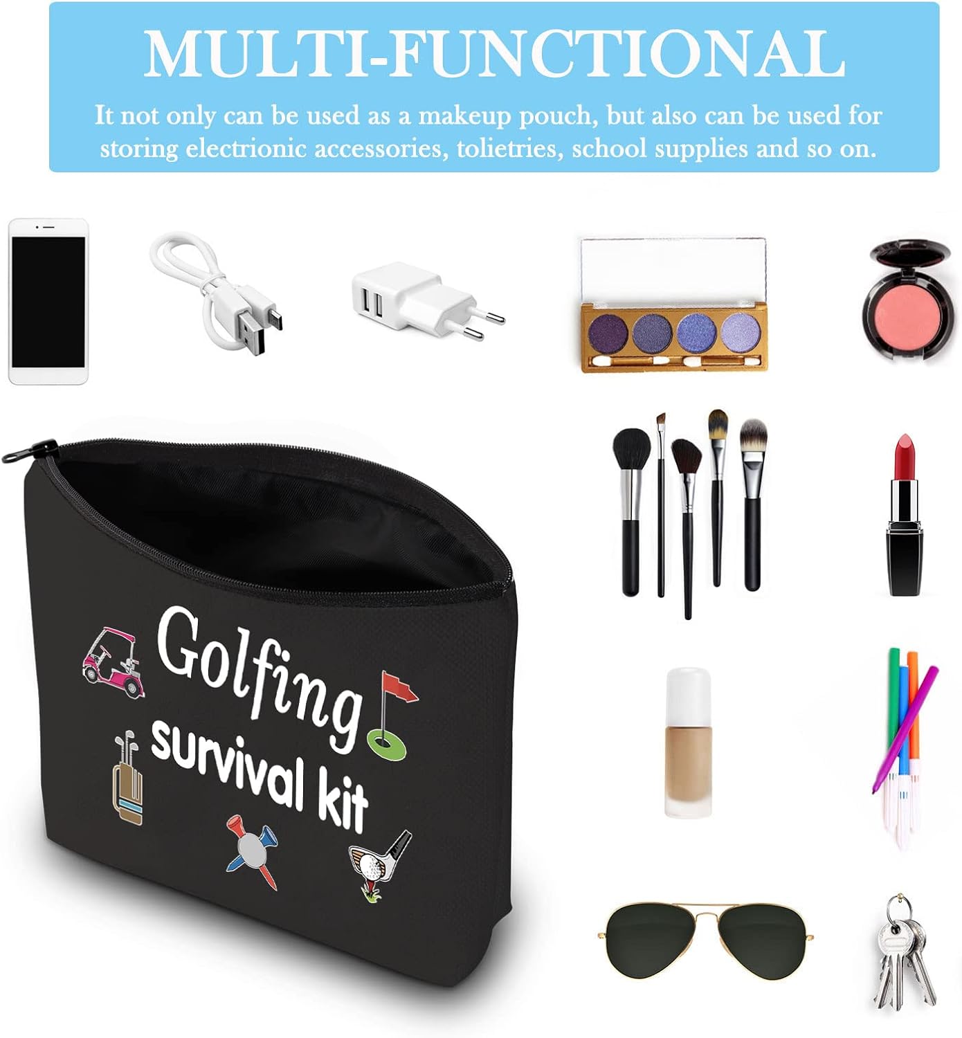 Thumbnail 2 de Golfing Survival Kit Makeup Bag – Canvas golf-themed pouch for women (Survival Golfing Black EU)