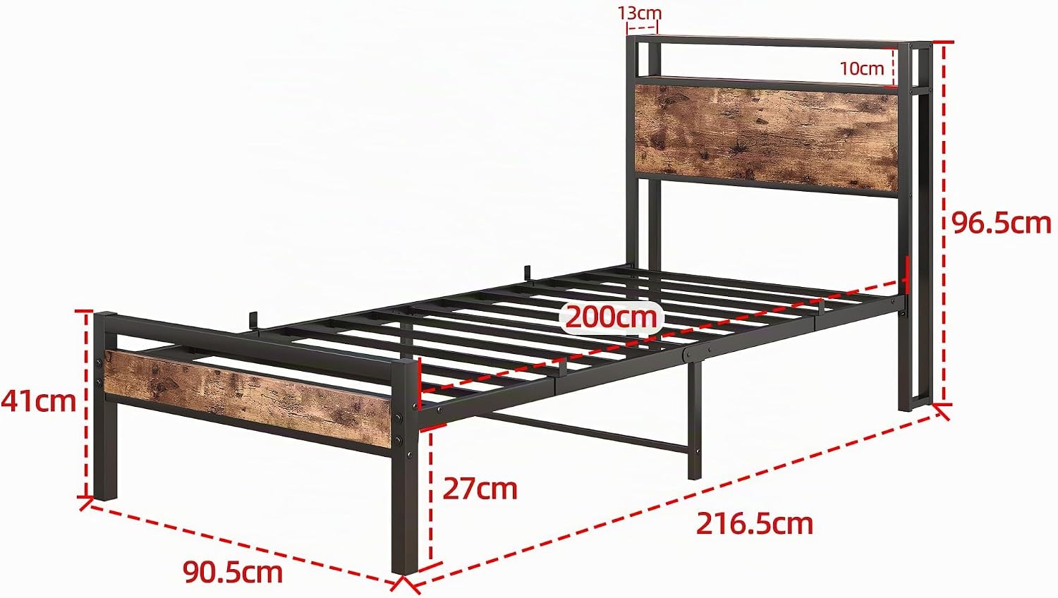 Detalle 2 de HOJINLINERO Telaio letto 90 x 200 cm con rete a doghe e contenitore in legno