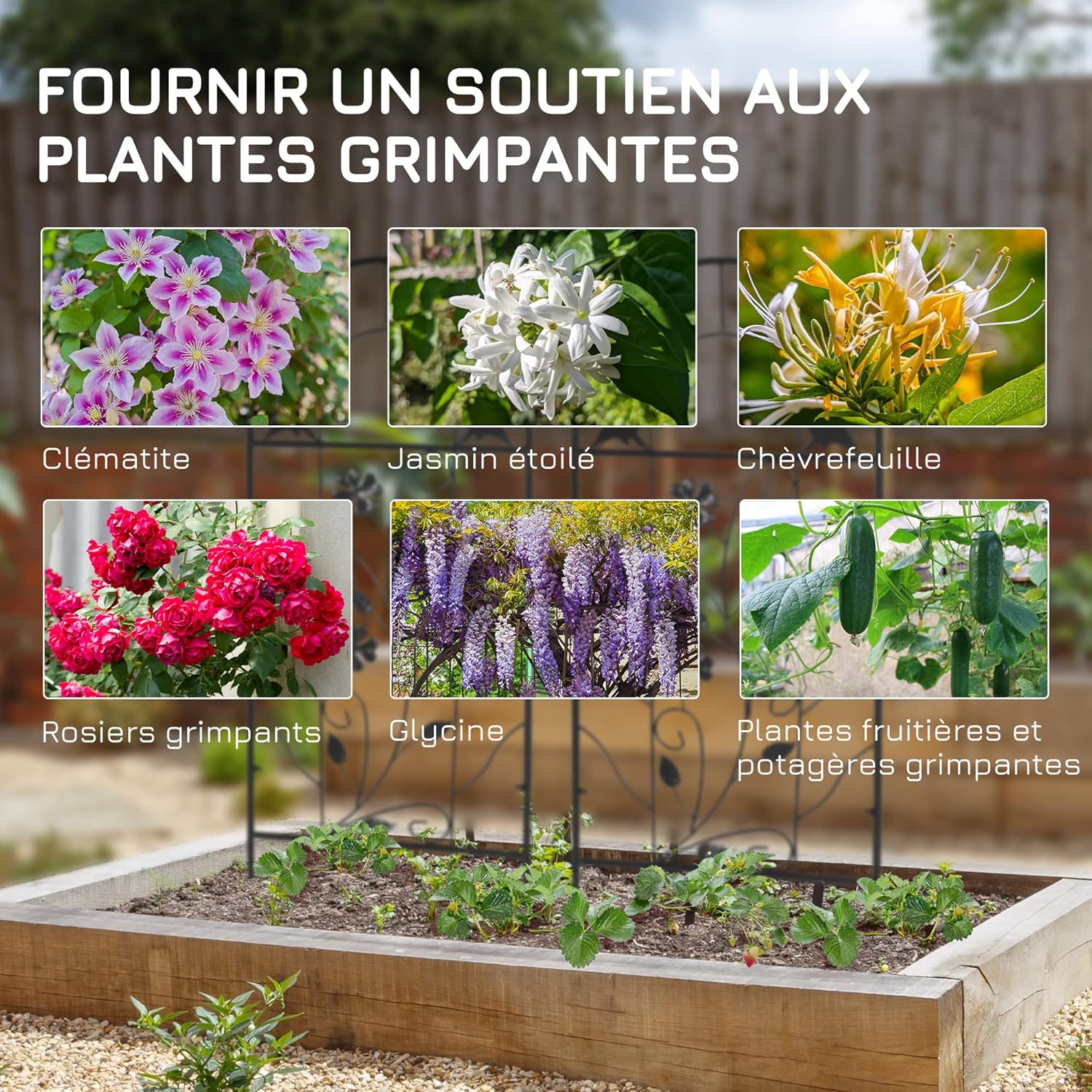 Detalle de Outsunny Treillis de Jardin Lot de 2 en métal 38 x 98 cm – Noir
