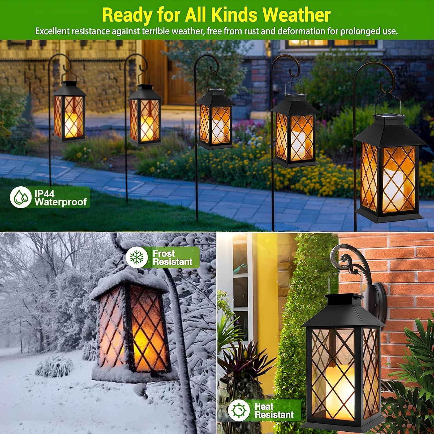 Thumbnail 4 de Yowin 35cm Solar Lanterns for Outside (2 Pack) – Large Hanging Lanterns for Garden, IP44, Tempered Glass