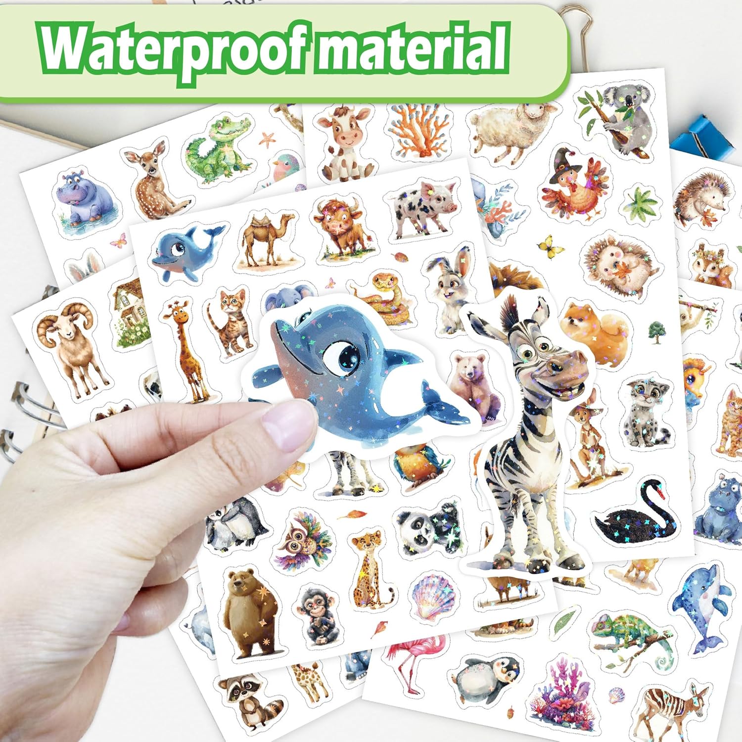 Detalle de 8 autocollants animaux pailletés holographiques pour enfants