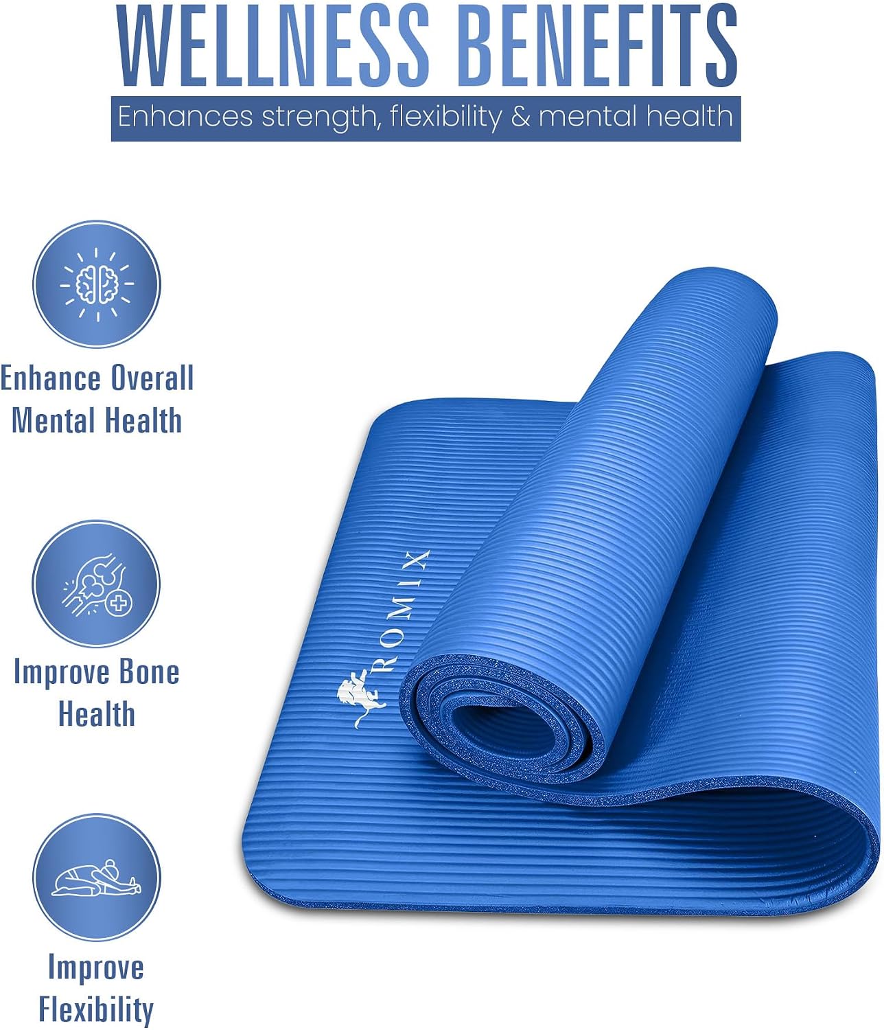 Detalle de ROMIX Yoga Mat 15 mm Thick Foam Exercise Mat (180x60 cm) with Carry Bag – Non-Slip for Yoga, Pilates and Home Fitness