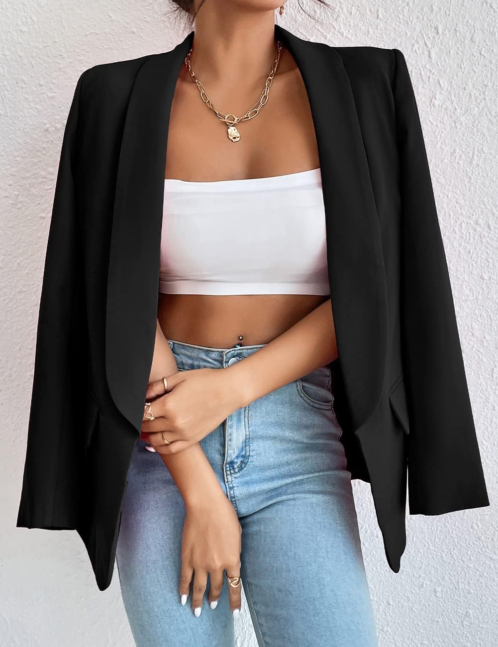 Thumbnail 3 de ALSOGO Damen Blazer Langer Casual Open Front – Büro-Style mit Taschen