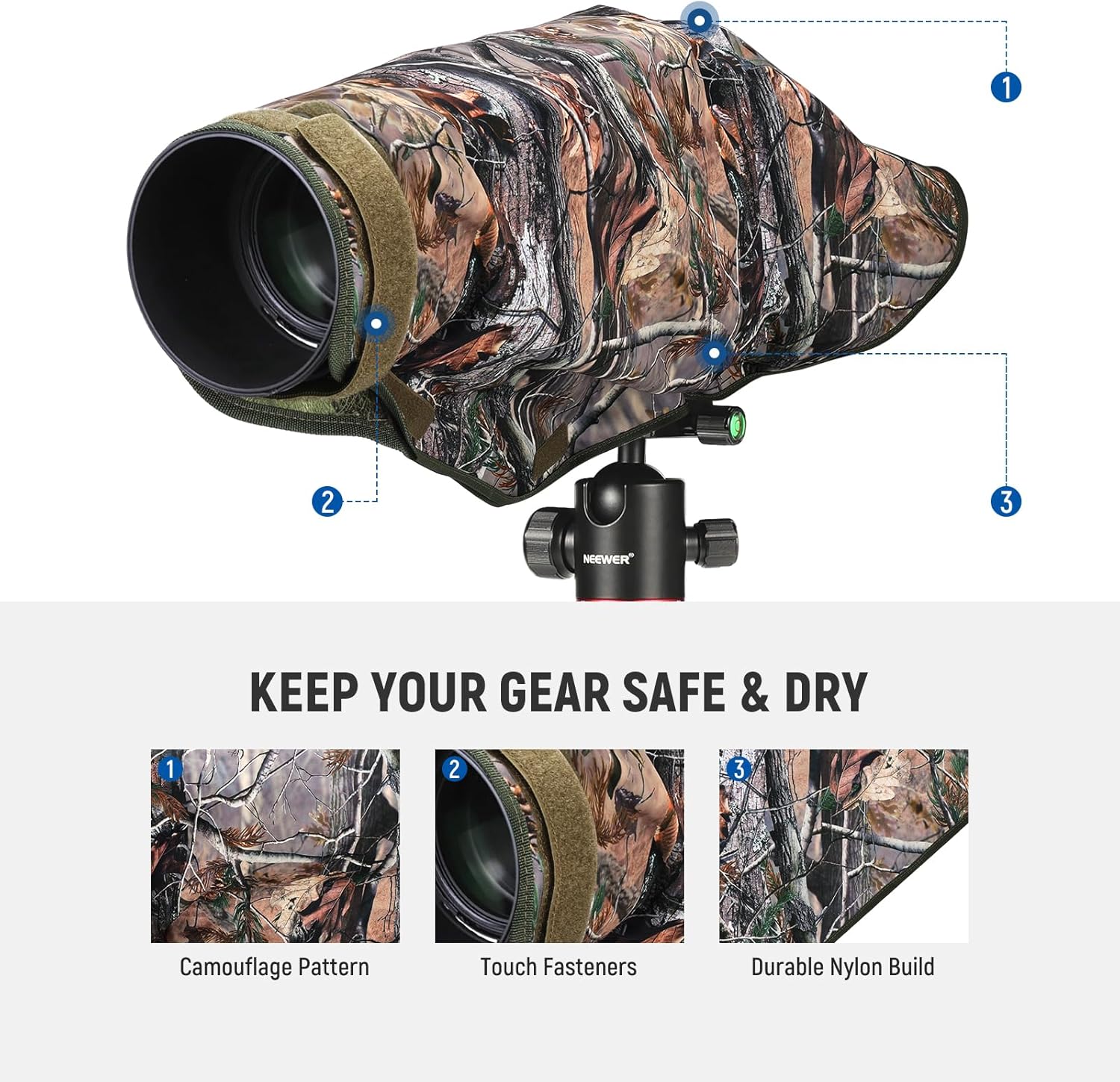 Thumbnail 6 de NEEWER PB019 XL Camera Rain Cover for DSLR & telephoto lenses (waterproof nylon, double-sided camouflage)