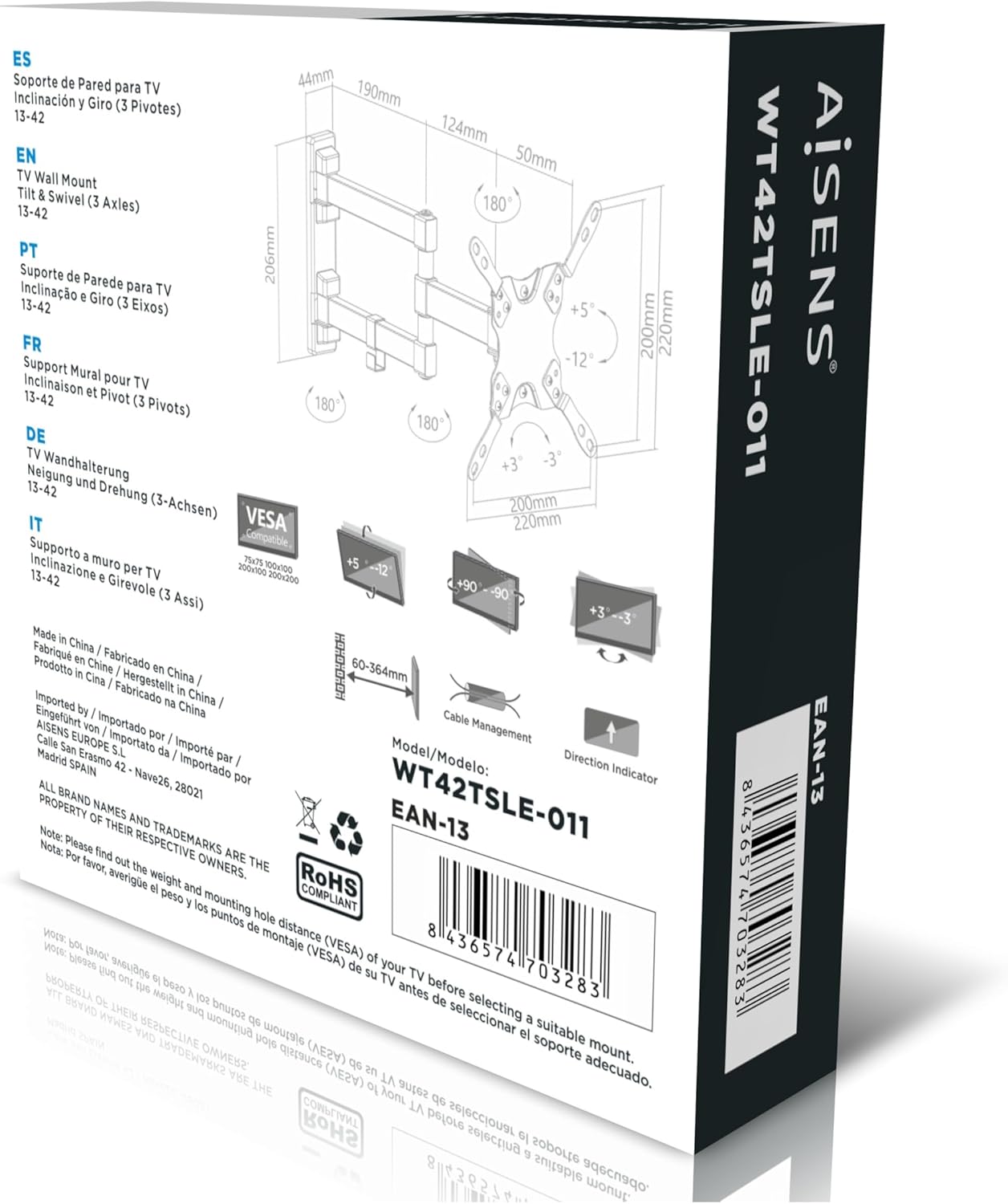 Thumbnail 3 de aisens WT42TSLE-011 Eco Halterung für Monitor/TV (13–42 Zoll, schwarz) schwenkbar und neigbar bis 20 kg