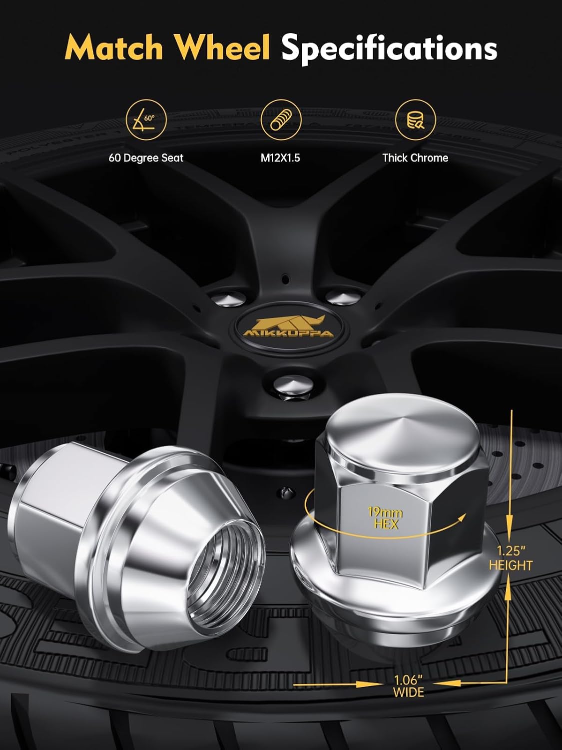 Thumbnail 1 de MIKKUPPA M12x1.5 OEM Lug Nuts – Chrome 20Pcs One-Piece, Replacement for Ford Fusion, Escape, Focus, EcoSport, Fiesta