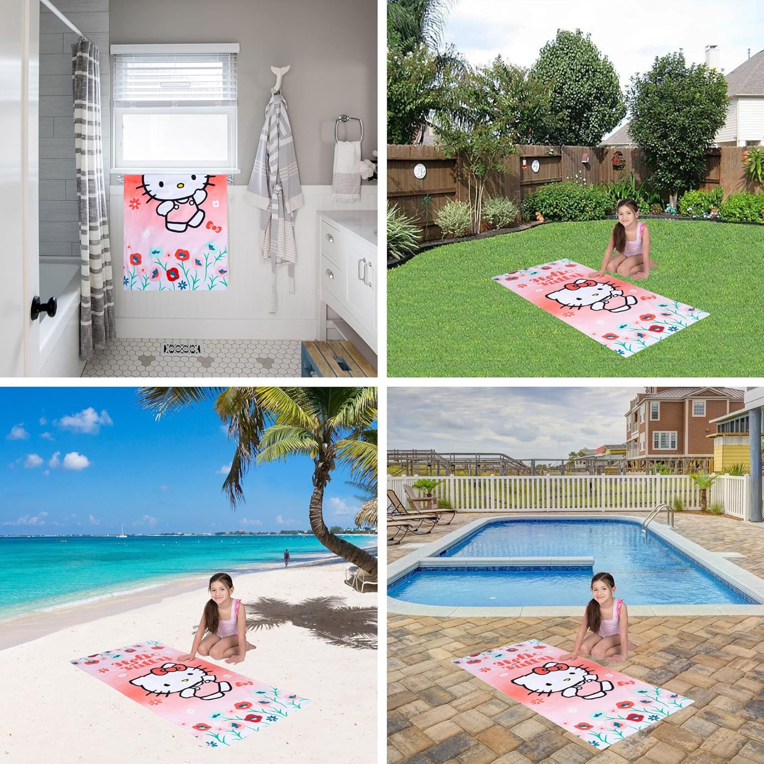Detalle de Franco Kids Super Soft Cotton Beach Towel, Hello Kitty 58" x 28