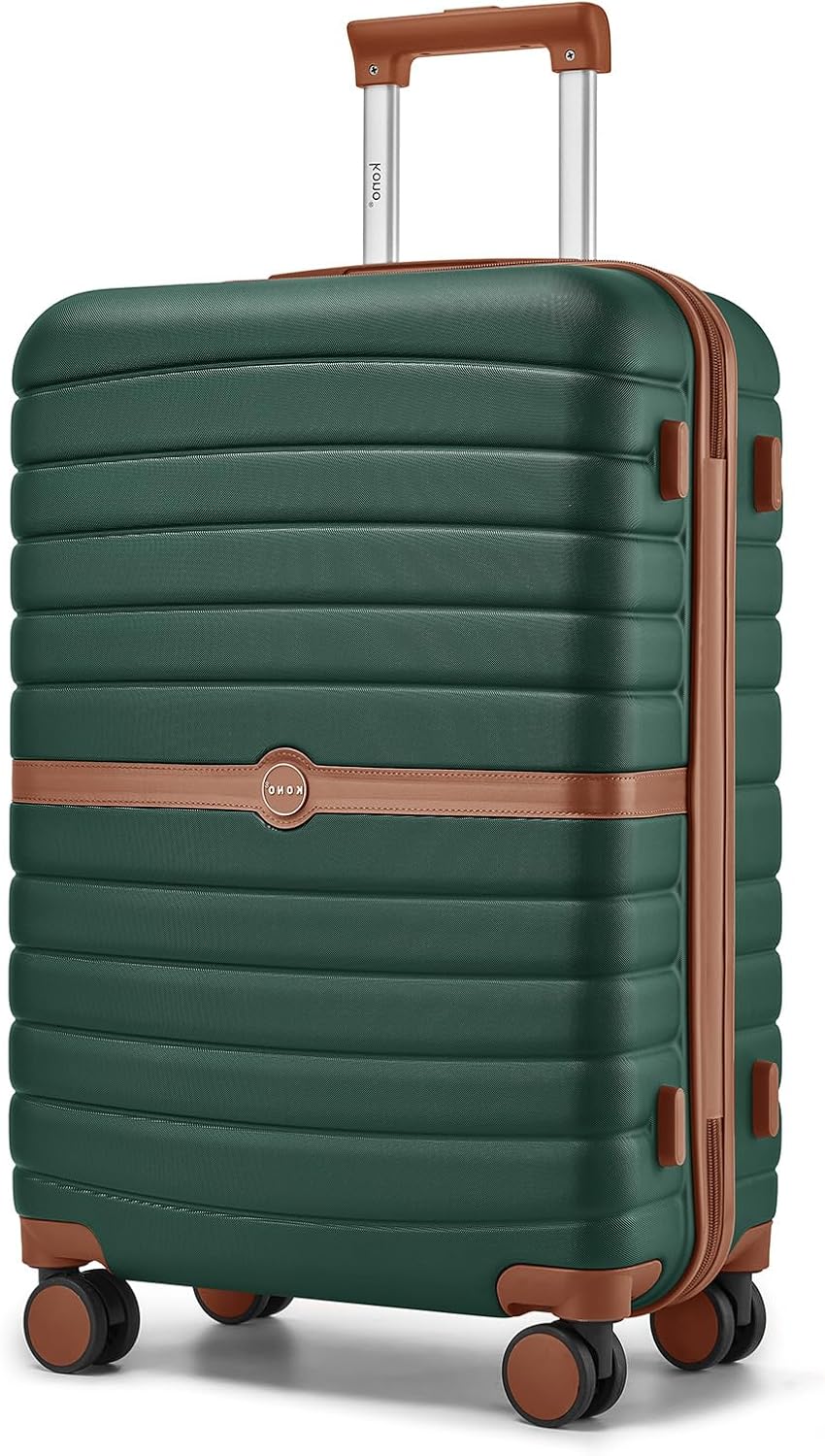 Detalle de KONO Valigia Media Rigida 66,5 cm ABS+PC Trolley con 8 ruote 360° e lucchetto a combinazione (Verde scuro)