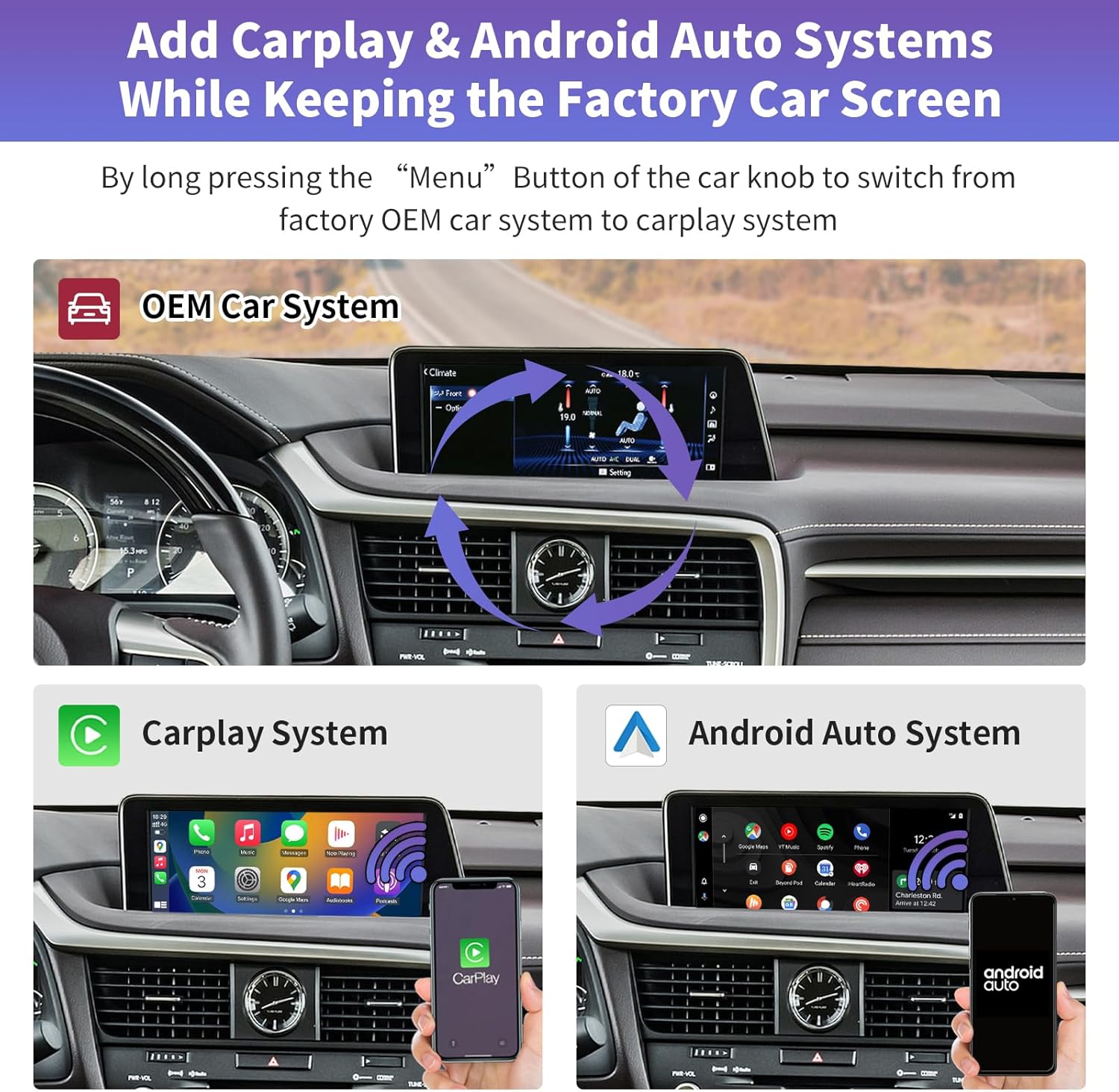 Detalle de Road Top Wireless CarPlay Retrofit Kit Decoder for Lexus (small touchpad/joystick) – adds CarPlay/Android Auto functions