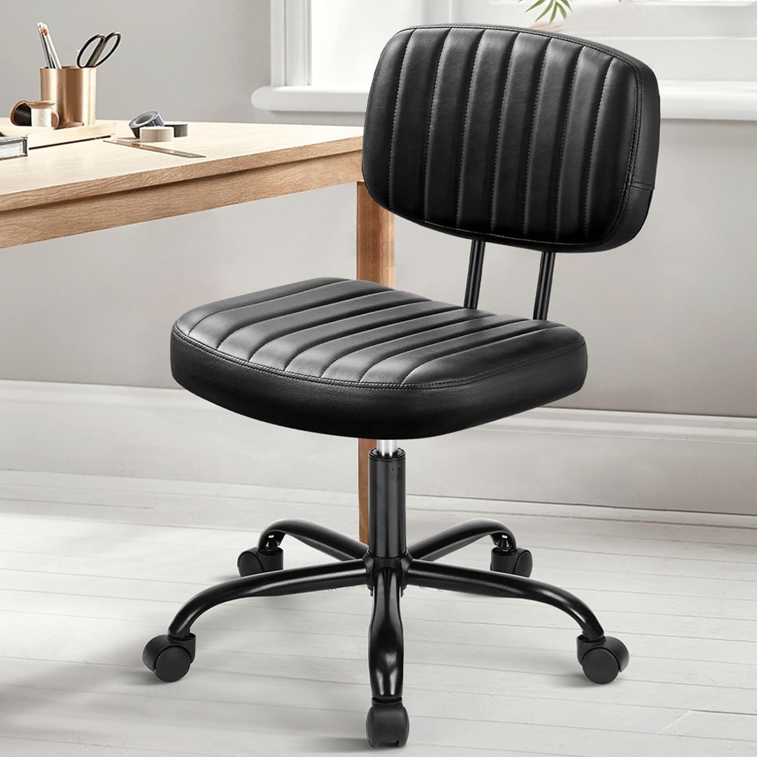 Detalle de DUMOS 2139ND722 Armless PU Leather Office Chair with Adjustable Height
