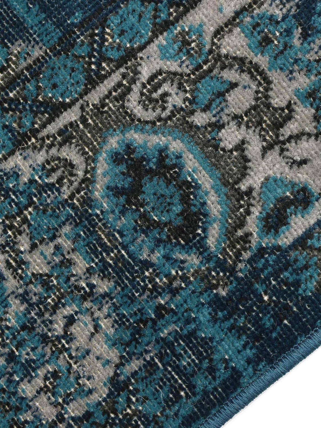 Detalle de RugVista Vintage Vega 140 x 200 cm Rug, Dark Blue/Turquoise, Low Pile