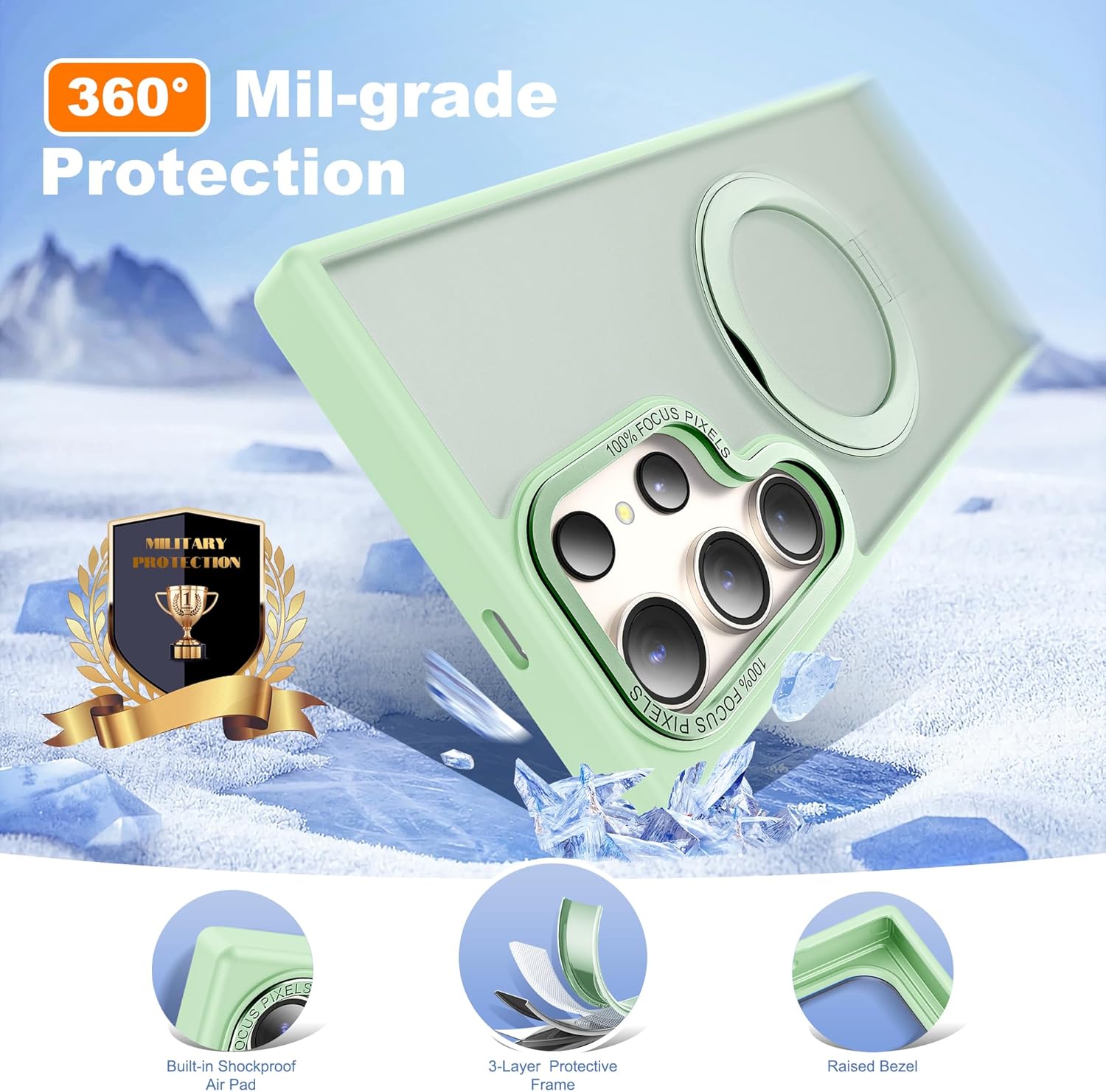 Detalle de Zalinbo 360° Rotatable Magnetic Ring Stand Case for Samsung Galaxy S24 Ultra (6.8", Green)