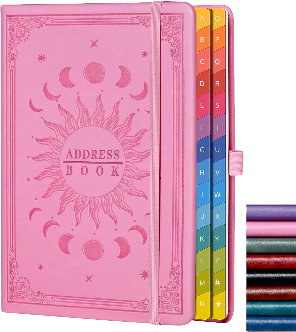 Detalle de Address Book with Colorful Alphabetical Tabs (8.4" x 5.7") – Pink Hardcover