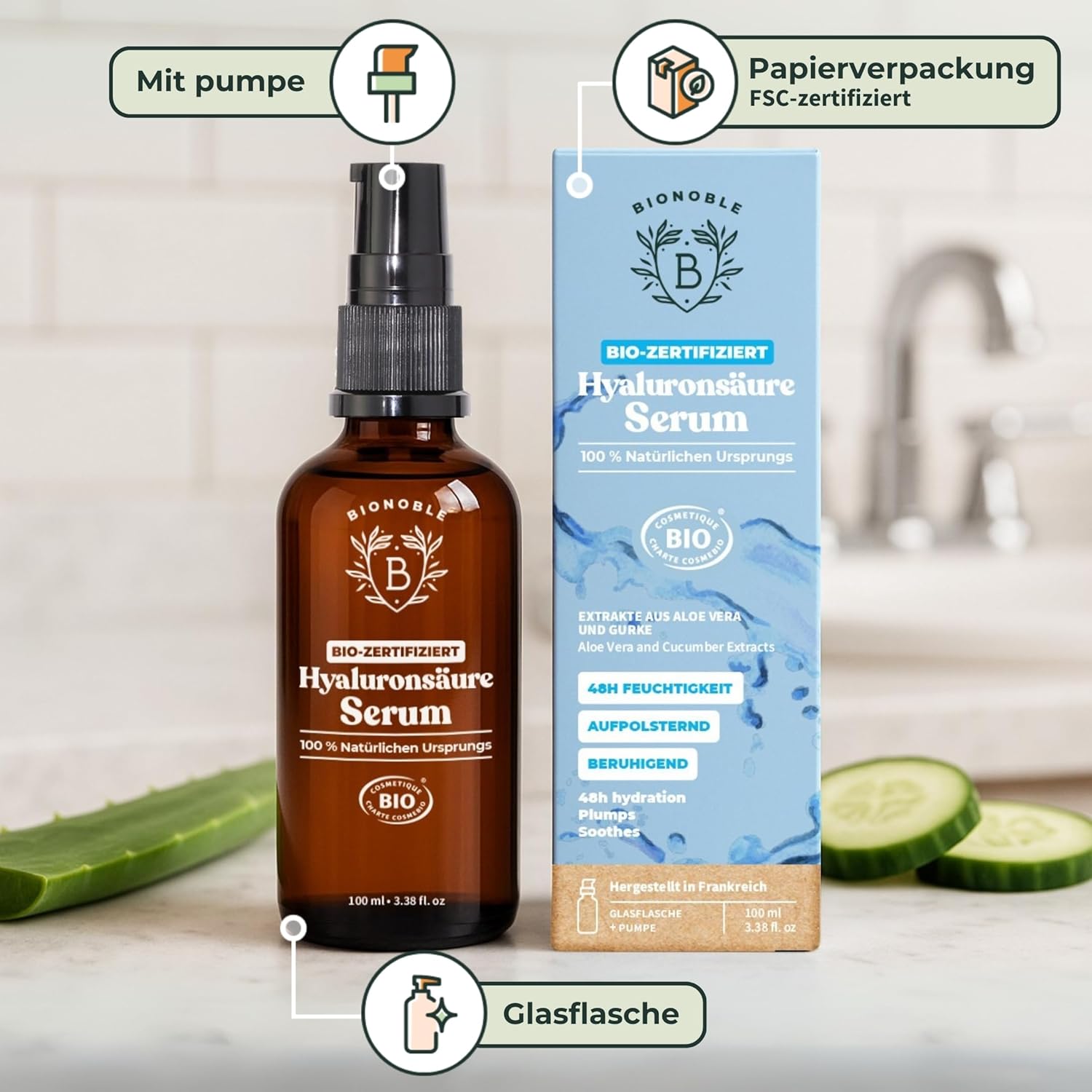 Thumbnail 4 de BIONOBLE Hyaluron Serum hochdosiert BIO-zertifiziert – 100 ml