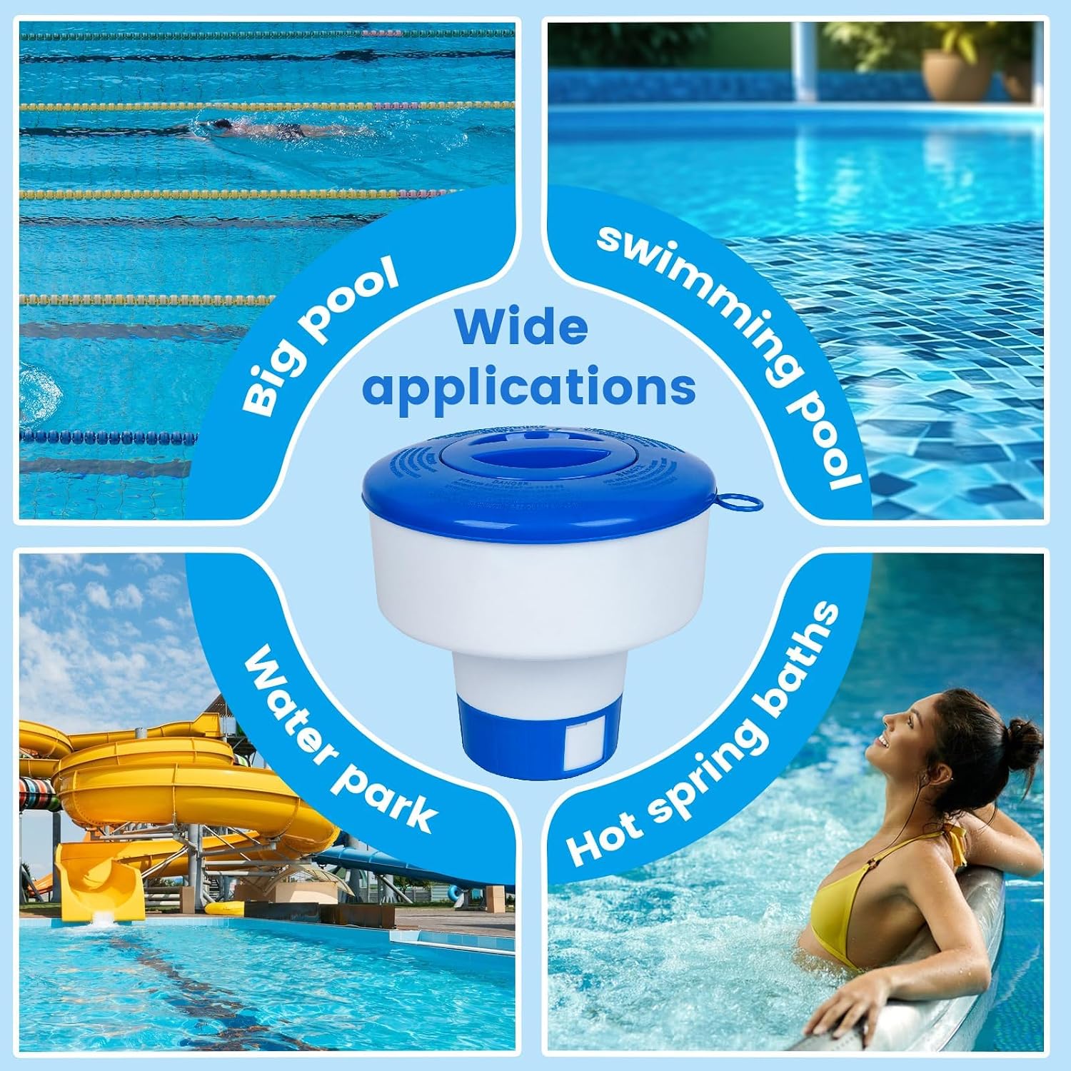 Detalle de Pool Chlorine Floater for Pools — Fits 3" Tablets, 7" Diameter with Adjustable Flow, Collapsible