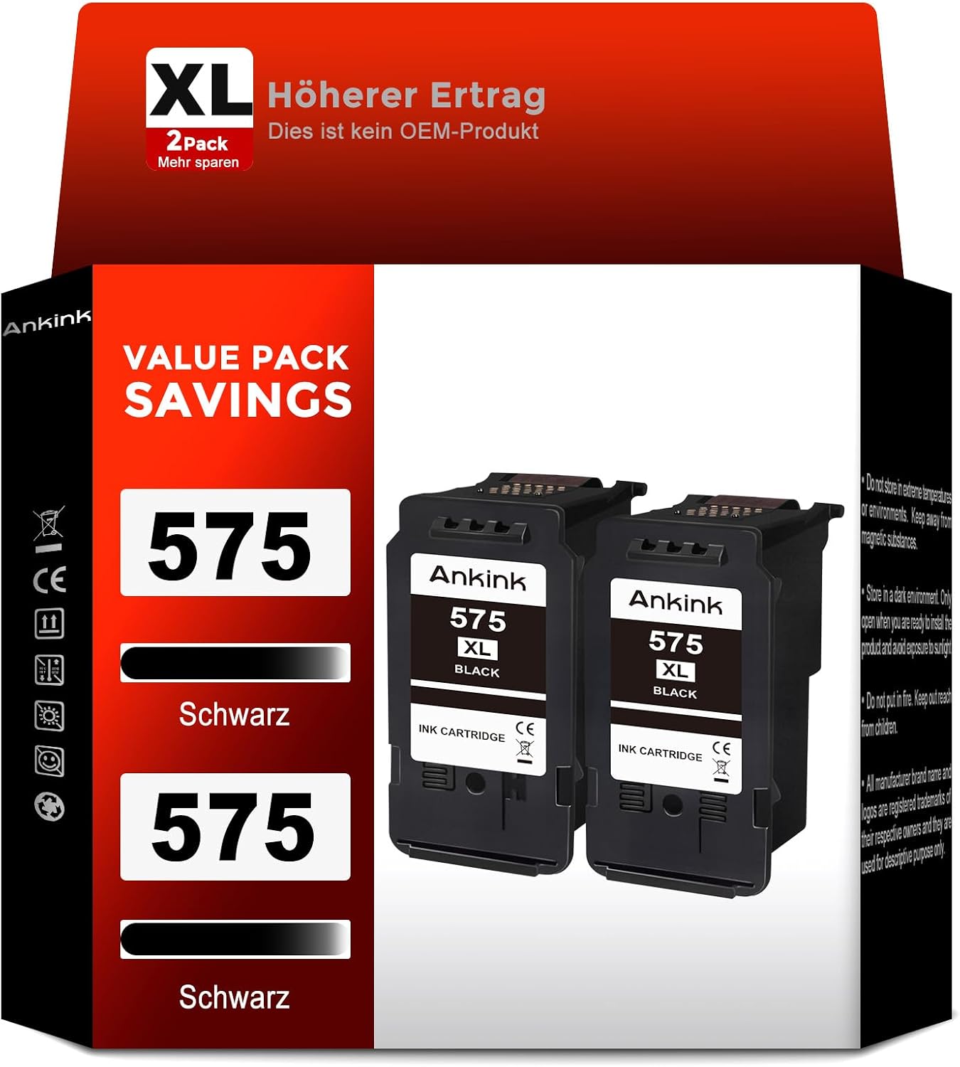 Detalle de ANKINK kompatible Tintenpatronen 575XL (PG 575) – 2er-Pack Schwarz für Canon TS/TR-Modelle