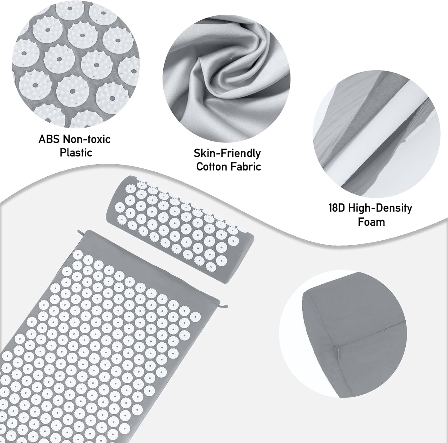 Detalle 2 de Acupressure Mat & Pillow Set for Neck and Back Relief (Gray) – Carry Bag Included