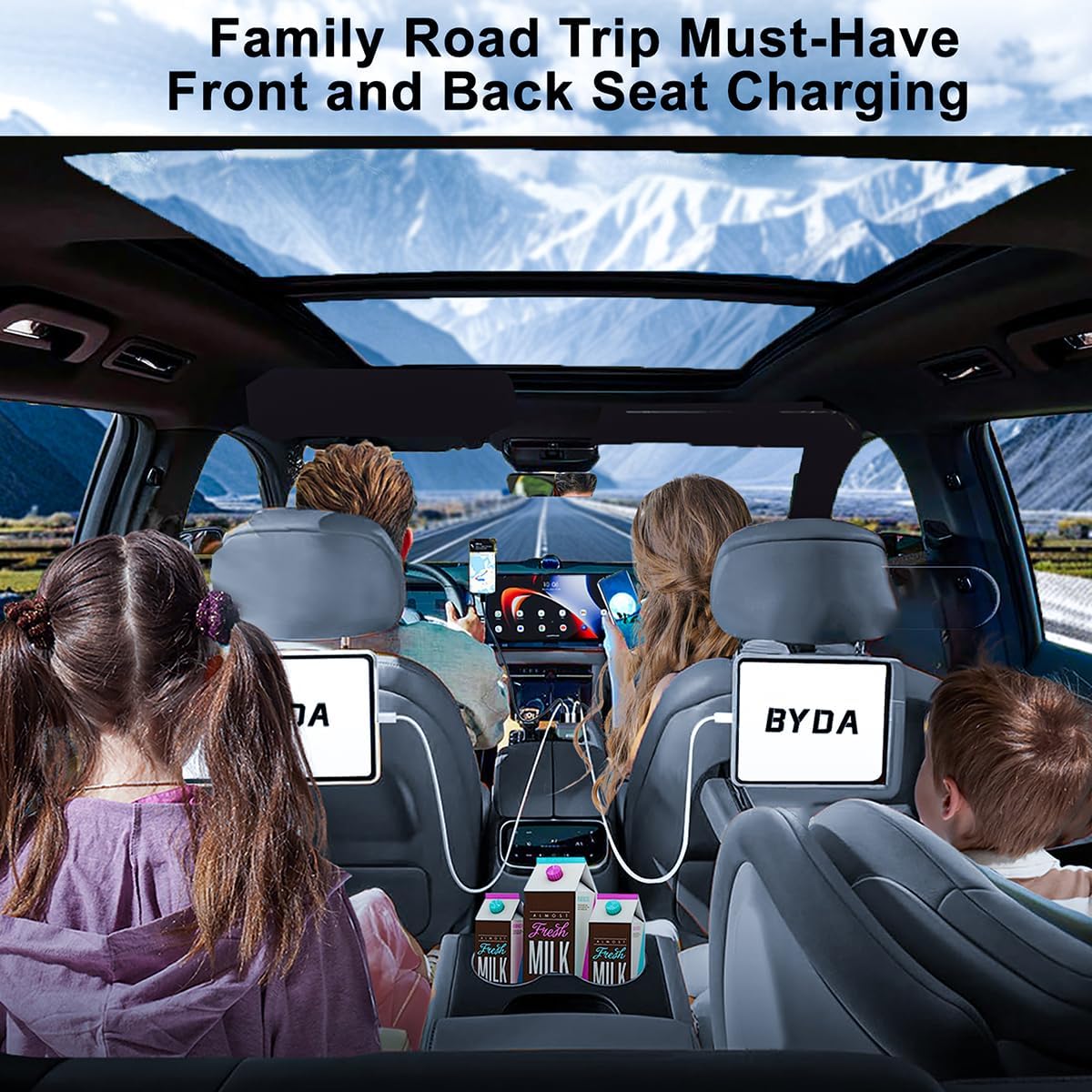 Thumbnail 4 de BYDA 70W 4-in-1 einziehbares Kfz-Ladegerät – Schnellladung für iPhone 16/15/14/13/12 und USB-C/USB-A (69 W Gesamt, 180° Verstellbarer Stecker, Schwarz, Lightning+USB-C, Purple Light)