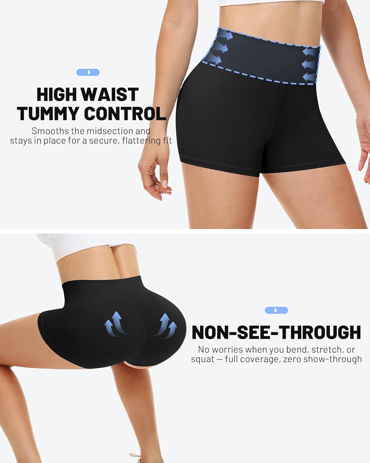 Detalle de Runhit Women’s Workout Biker Shorts (3”, 5”, or 8”) High Waisted Tummy Control Spandex