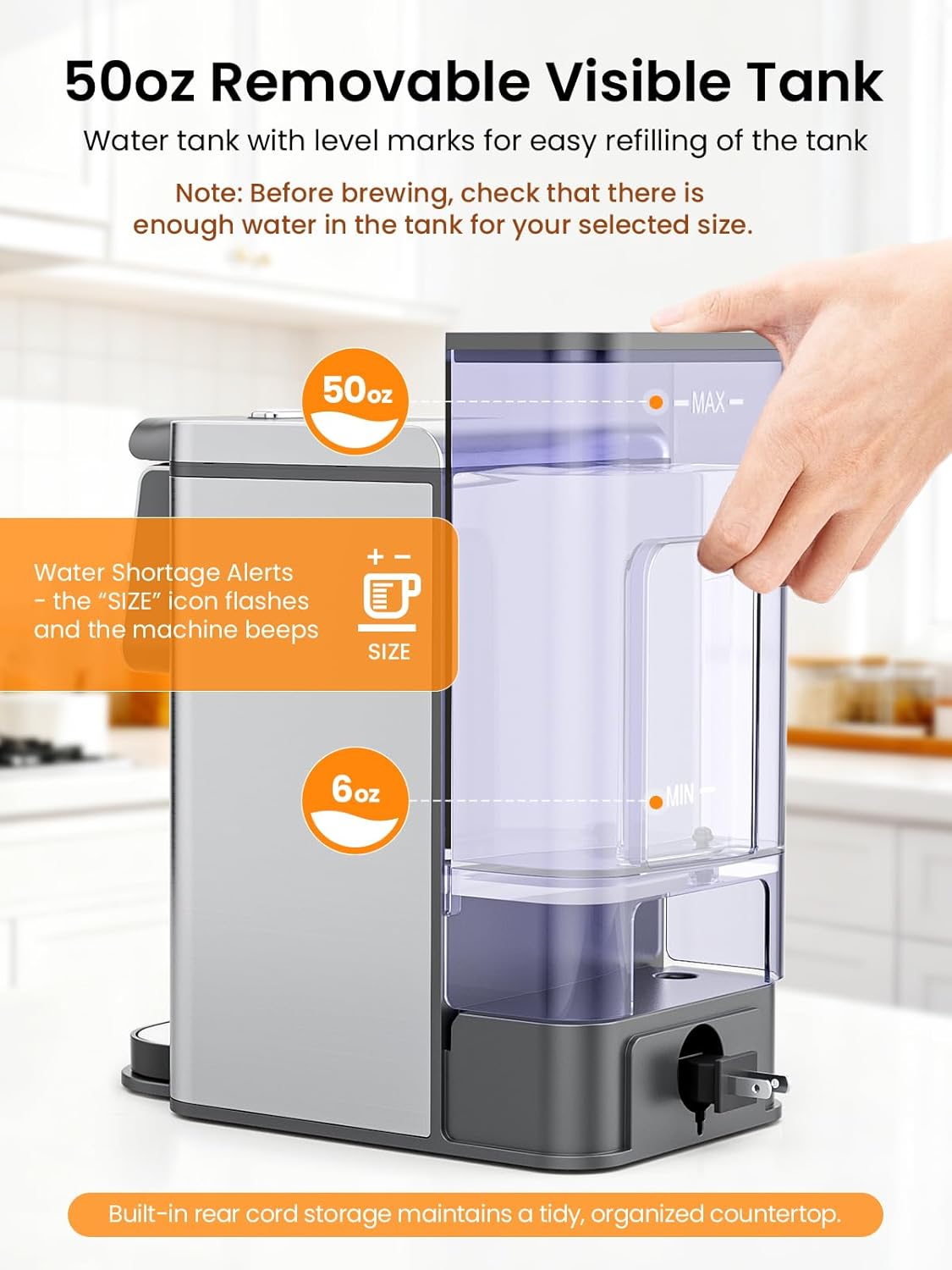 Thumbnail 6 de Karosie K Cup Coffee Maker (Hot & Iced) for K Pods and Grounds, 6–14 Oz, 50oz Removable Tank