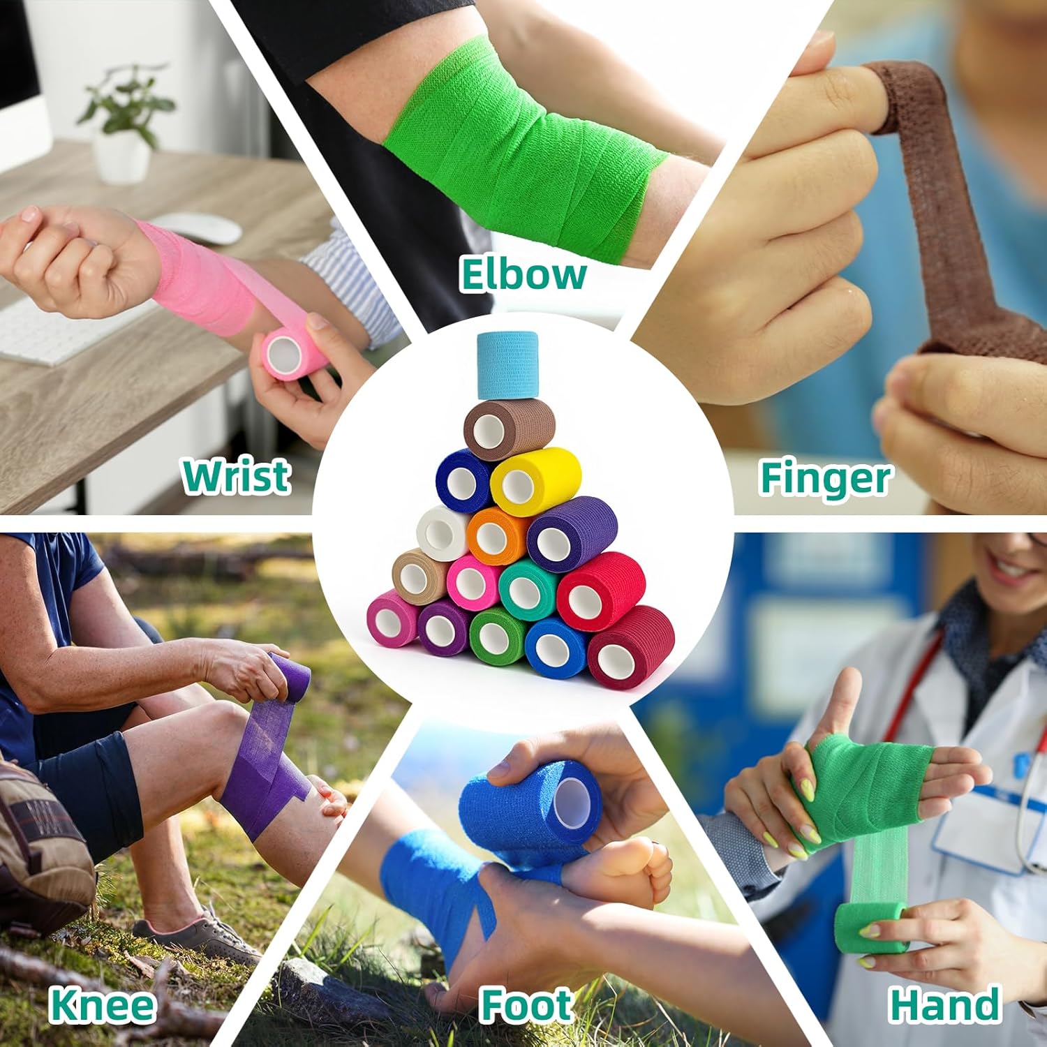 Detalle de HONYAO Self Adhesive Bandage (16 Rolls) 5cm x 4.5m – Cohesive Vet Wrap for Dogs, Cats and Sports First Aid