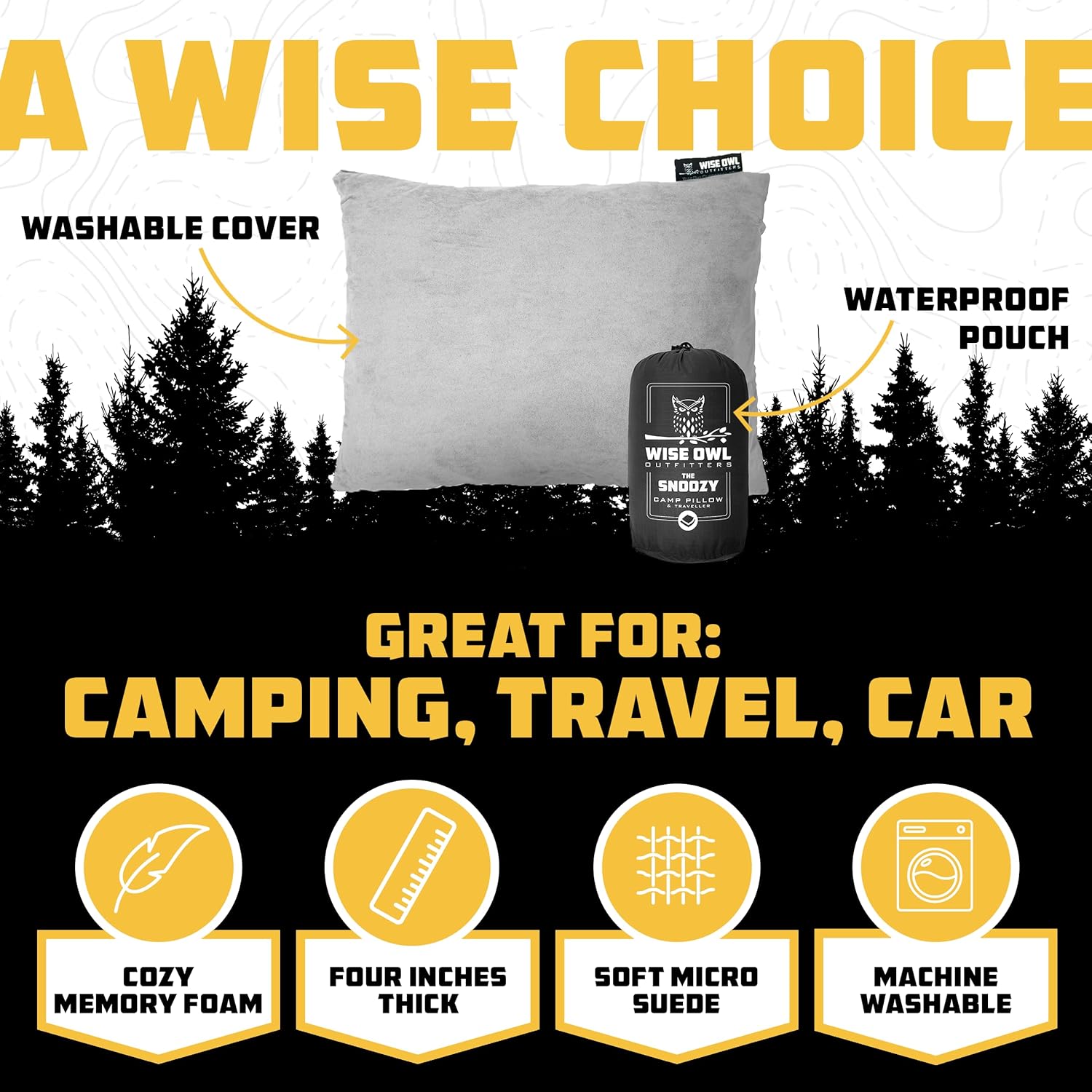 Thumbnail 1 de Wise Owl Outfitters Camping Pillow (Small/Medium): Memory Foam Travel Pillow for Sleep Anywhere
