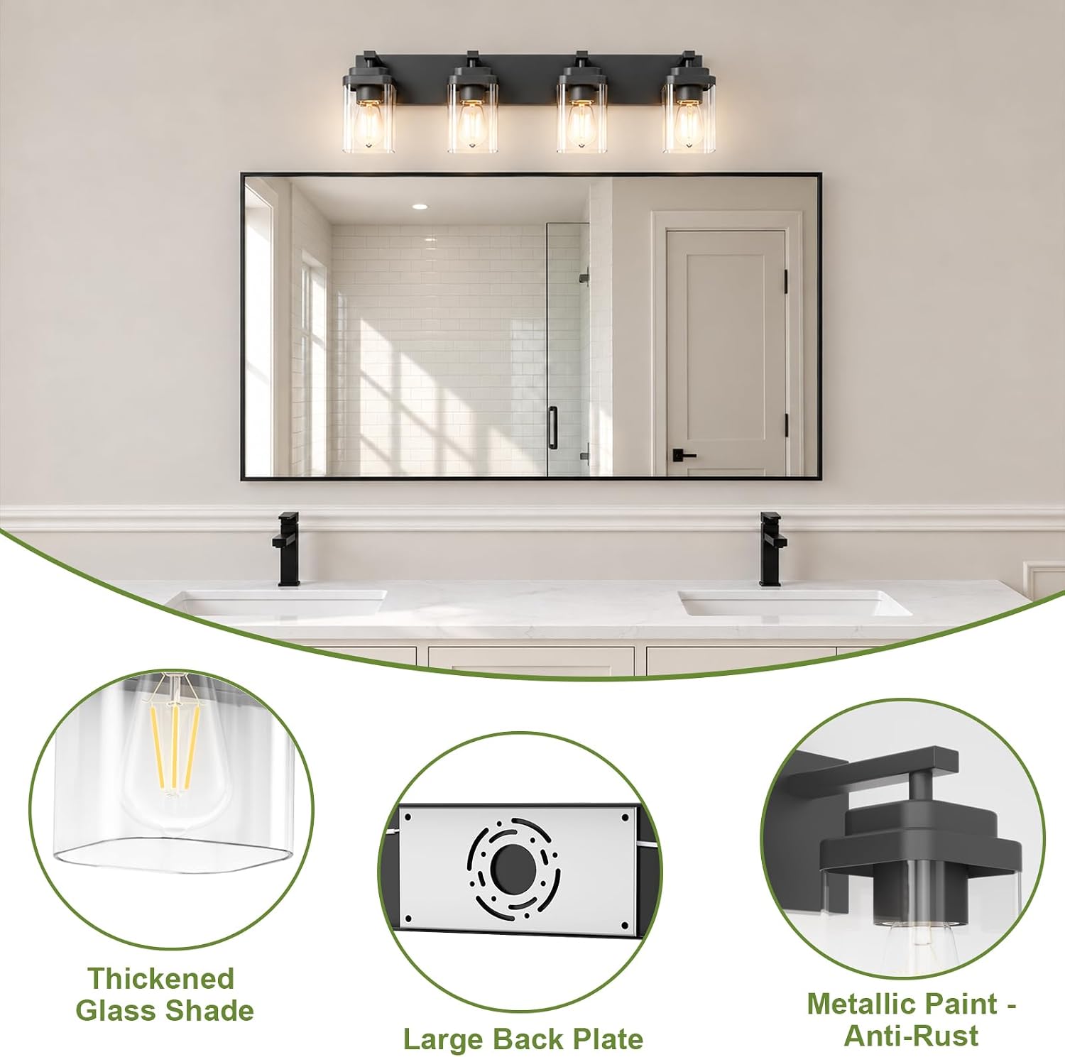 Thumbnail 1 de LKHF HL102-4T-BK 4-Light Black Vanity Fixture with Square Glass Shades