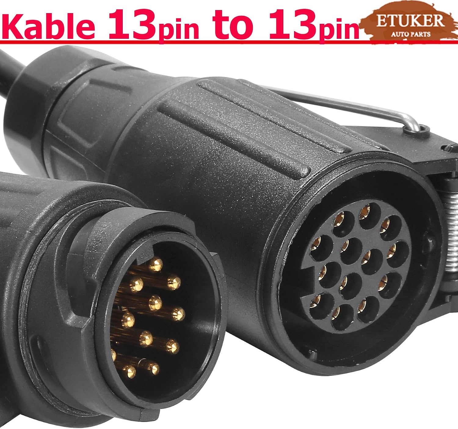 Detalle 2 de ETUKER 13-pin 1.1m Trailer Extension Spiral Cable (male to female) for 12V towbar wiring