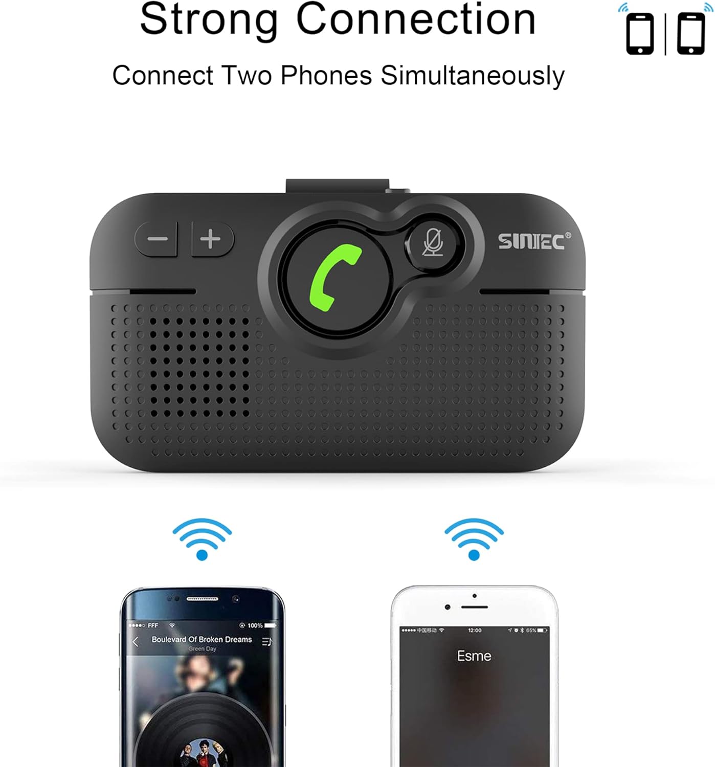 Detalle de SUNITEC Hands Free Car Phone Kit Bluetooth (BC980P) with 3W Speaker, Siri Voice Assistant & Visor Clip