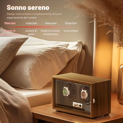 Detalle de BeSokar Caricatore per Orologi 2 pezzi in legno noce nero con LED e 4 modalità di rotazione