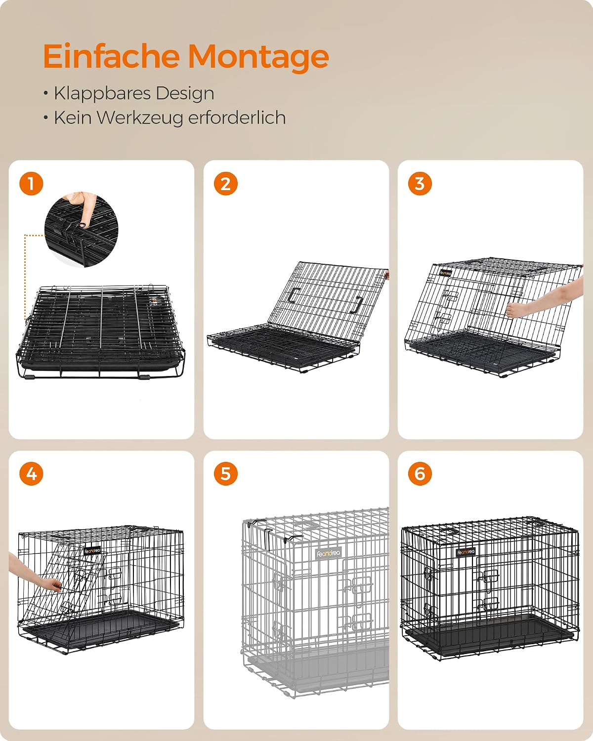 Detalle de Feandrea Hundekäfig klappbar mit 2 Türen, 136 x 79 x 87 cm – XXXL, schwarz
