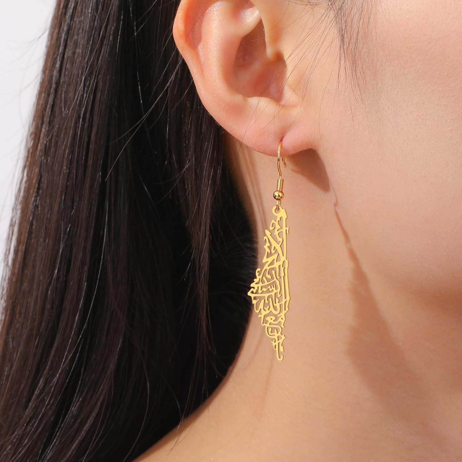 Detalle 2 de Palästina Dangle Drop Ohrringe Karte aus Edelstahl