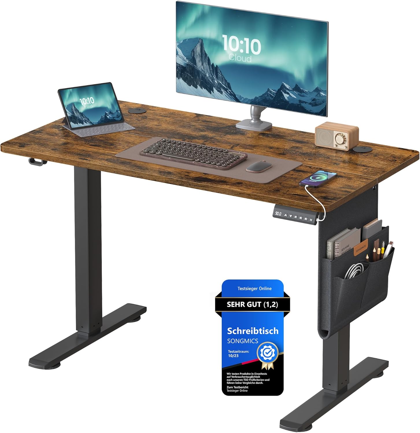 Thumbnail 6 de SONGMICS Höhenverstellbarer Schreibtisch elektrisch 140 × 60 cm – 4 Speicherhöhen, stufenlos verstellbar