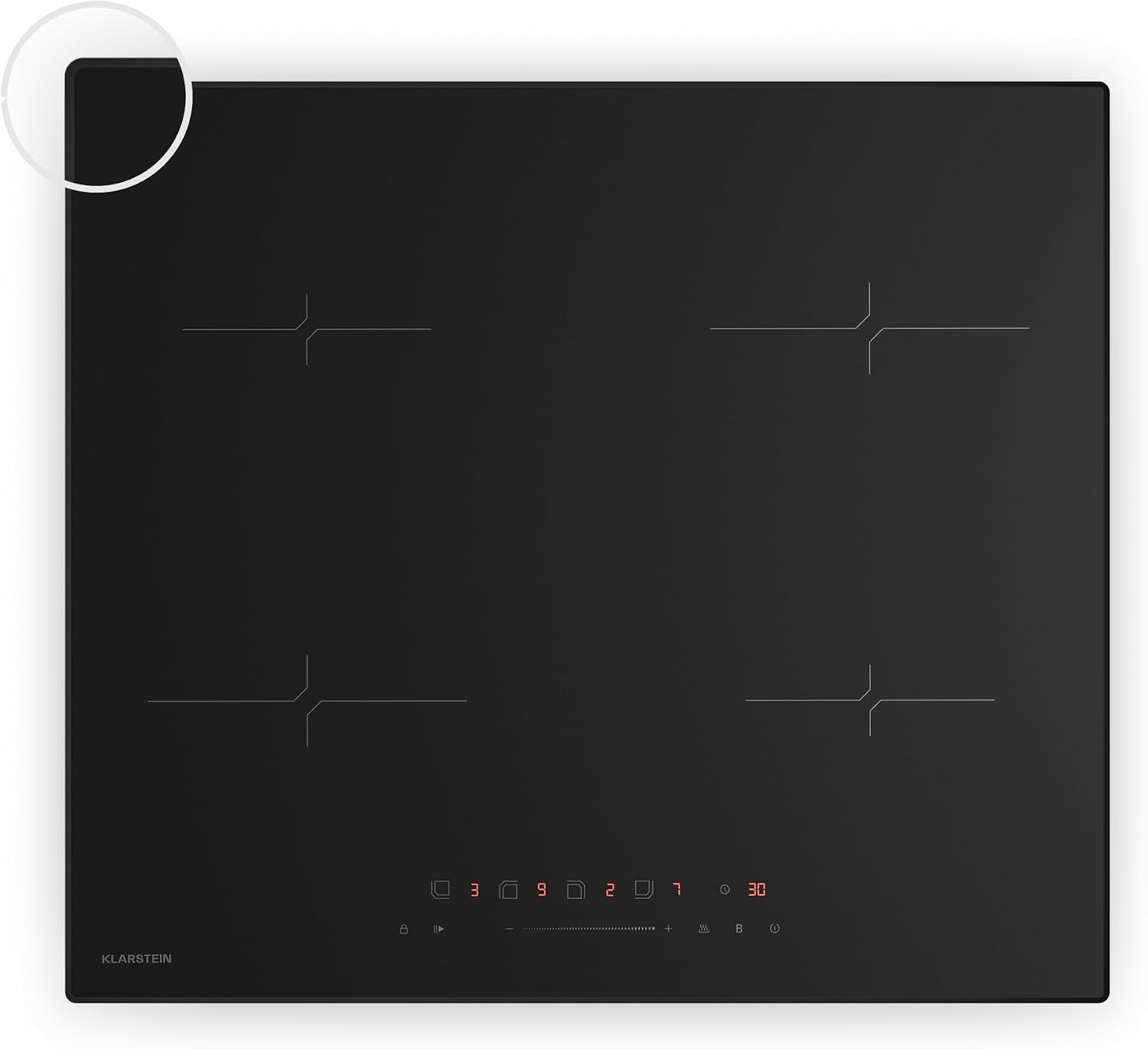 Detalle de Klarstein Velaire 4 inductiekookplaat 60 cm, 4 zones en 7000 W Boost