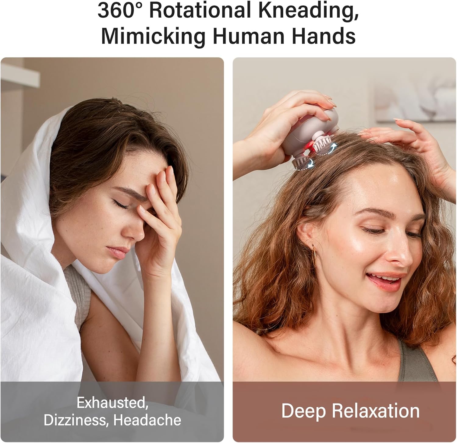 Detalle 2 de arboleaf Kopfhaut-Massagegerät – kabelloses, IPX7 wasserdichtes Kopfmassagegerät mit 8 Silikonköpfen und 3 Massagemodi