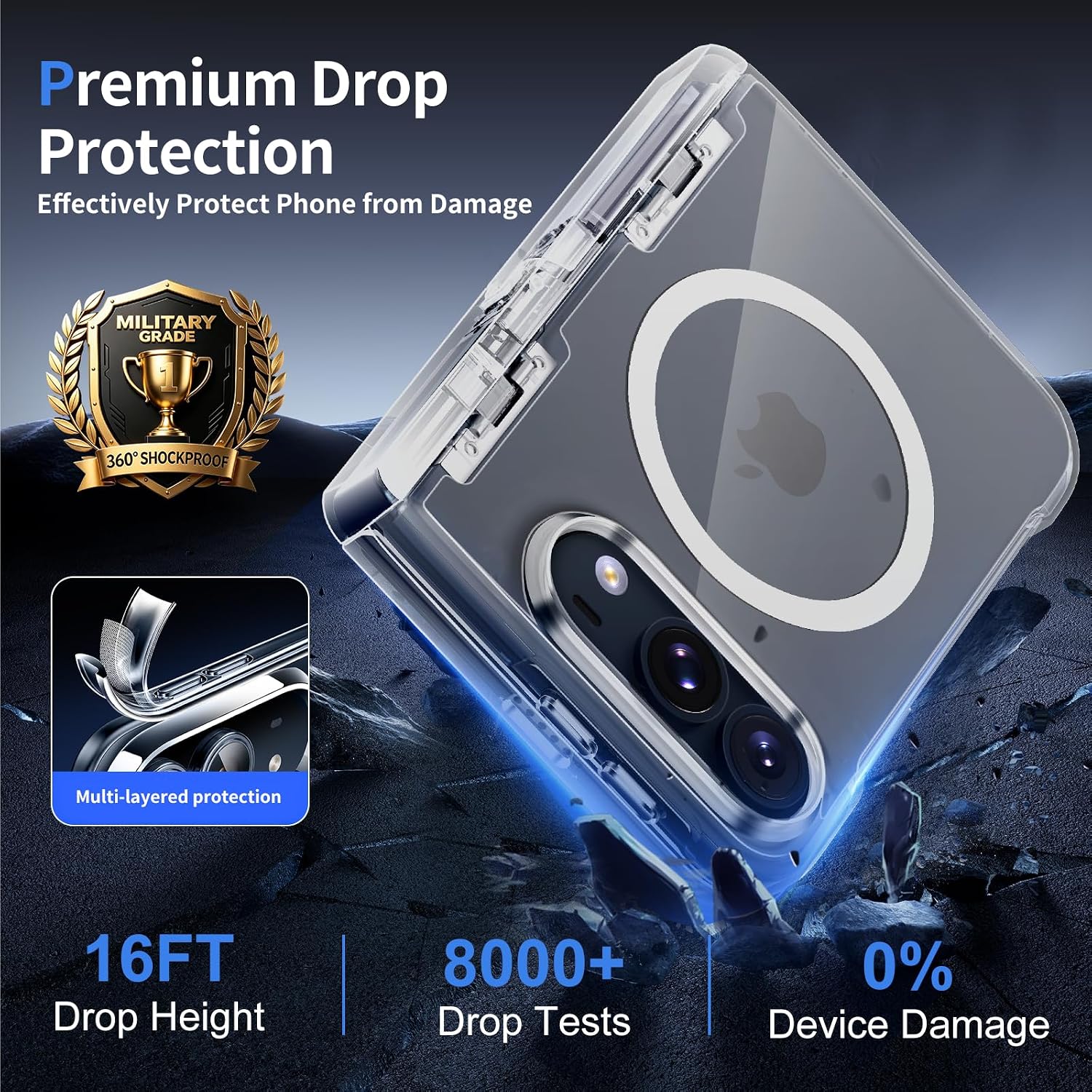 Detalle de H HUALELE Magnetic iPhone Duo Case with Kickstand, Hinge and Screen Protection