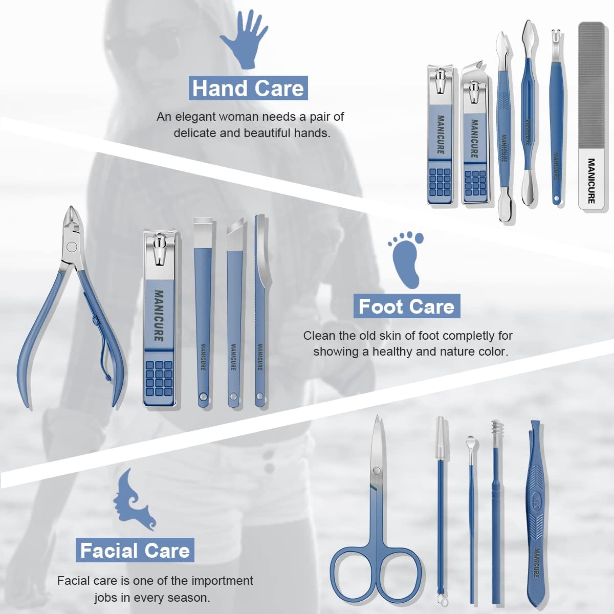 Detalle 2 de Leipple L2022 16-Piece Stainless Steel Manicure & Pedicure Kit with Leather Case