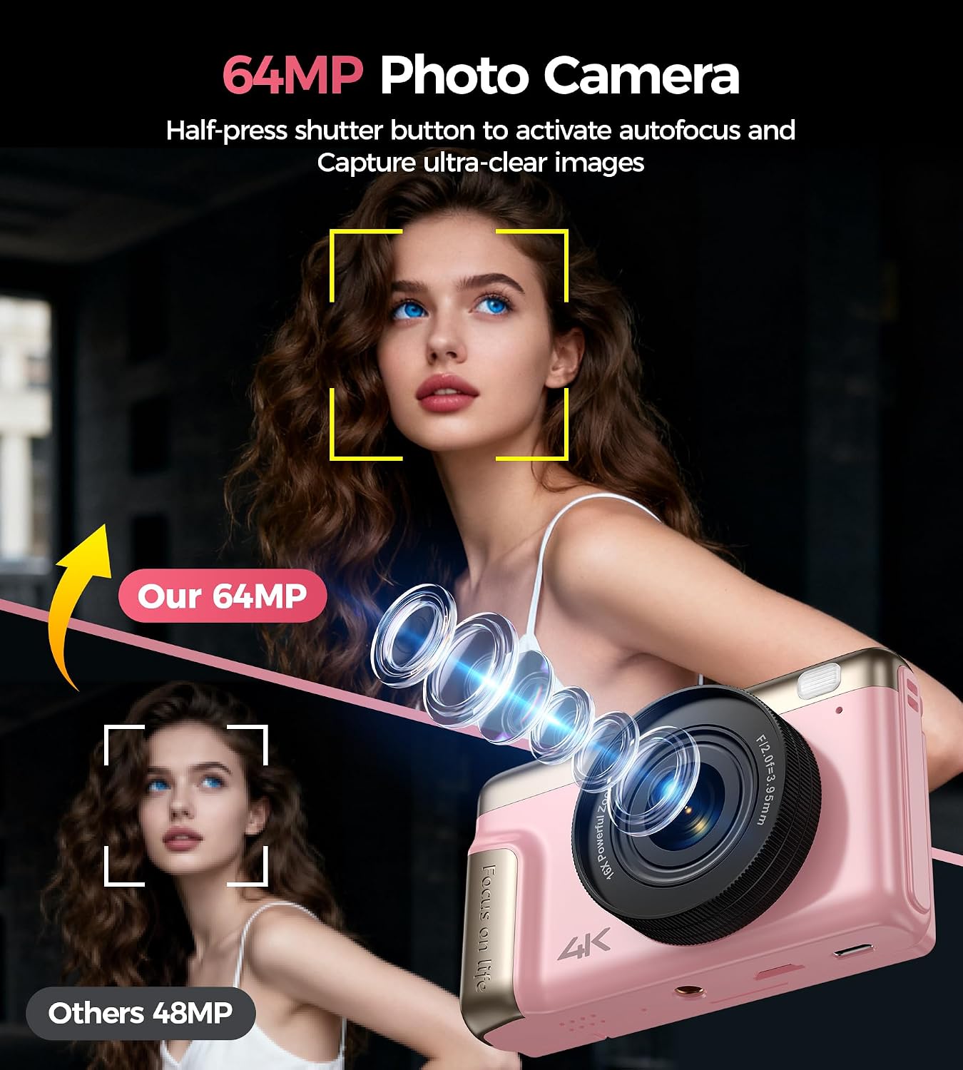 Detalle de Digital Camera 4K 64MP compact with 3" flip screen