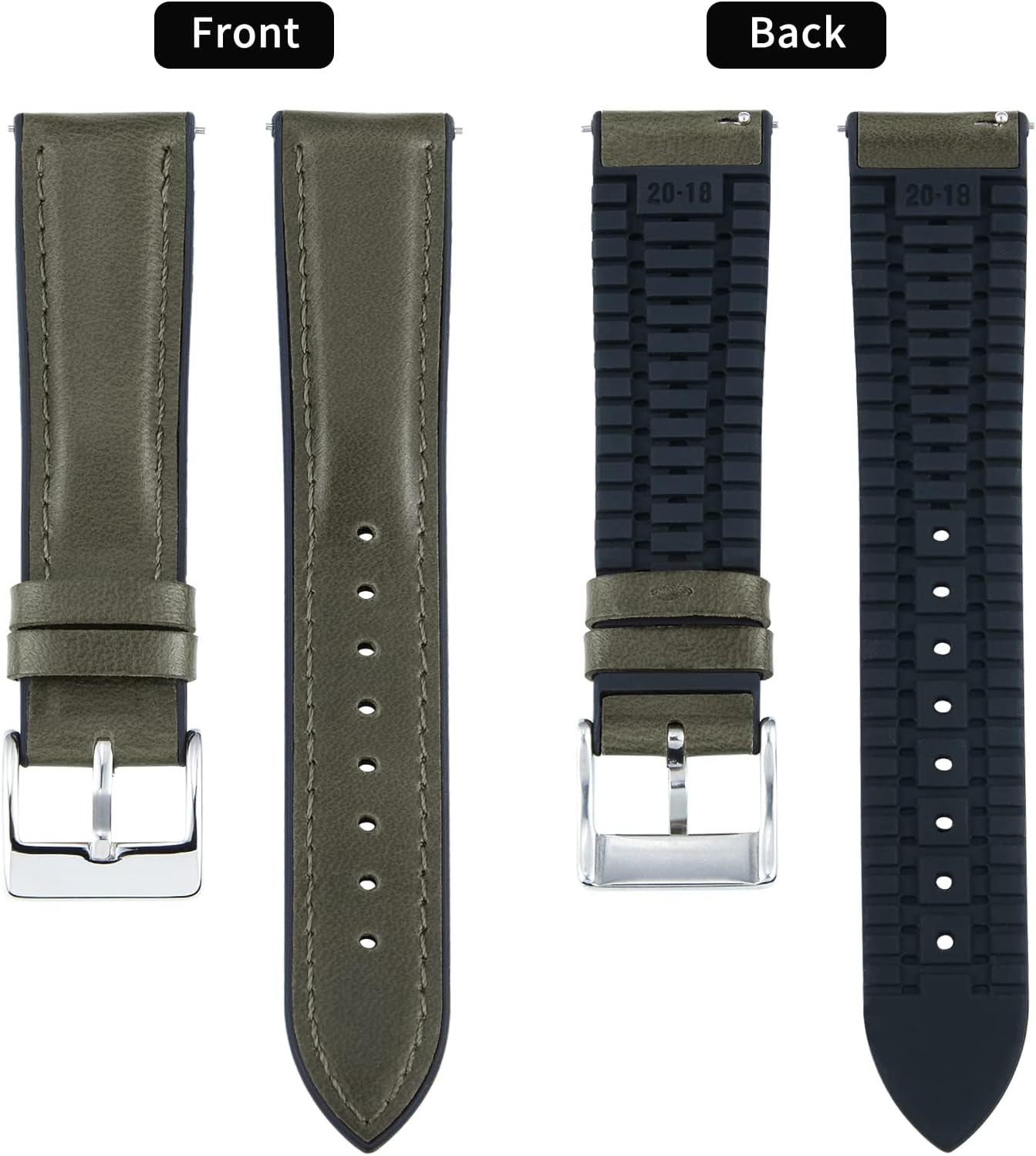 Thumbnail 1 de BINLUN leather and silicone hybrid watch strap (oil-waxed leather) with pin buckle
