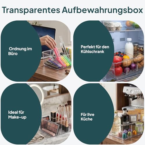 Detalle de uandu Kühlschrank Organizer 4er Set mit 4 Fächern – flexibel, transparent und BPA-frei