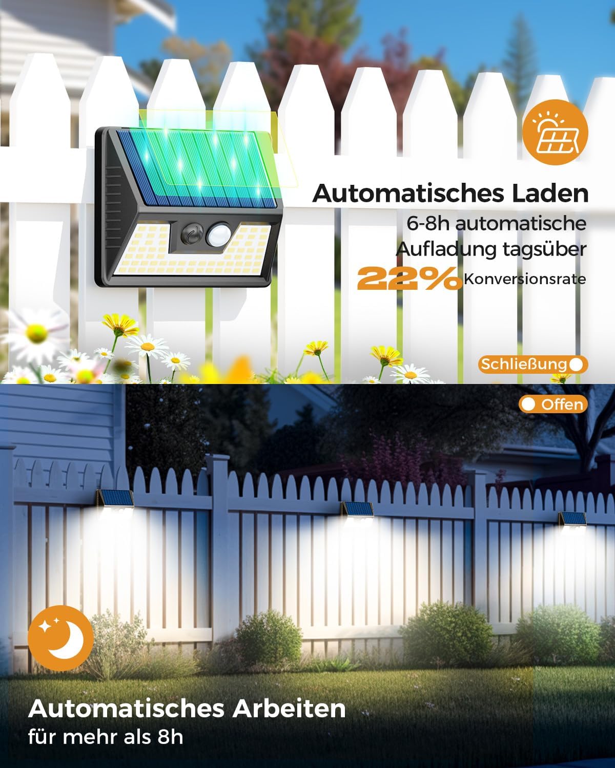 Detalle de vighep Solarlampen Außen mit Bewegungsmelder – 6er-Set, 6000K LED-Wandleuchten mit IP65