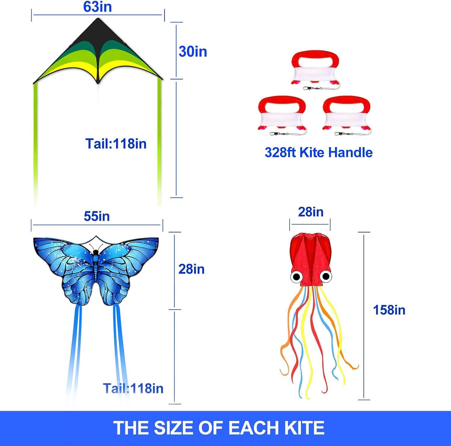 Detalle 2 de Kites for Kids & Adults Beach Kites Set for Beginners (Butterfly, Octopus & Triangular) — Kite String Included
