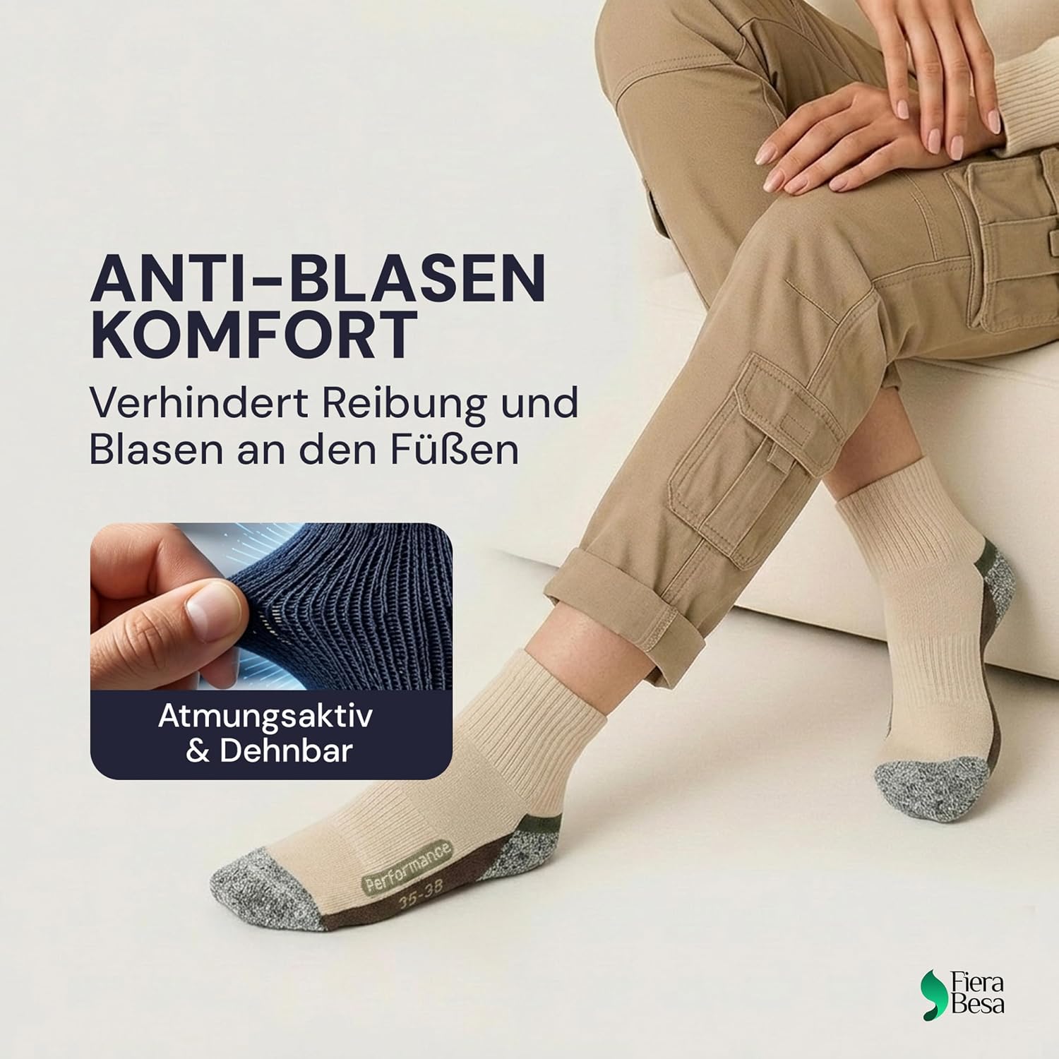 Thumbnail 6 de Fiera Besa vandringsstrumpor i bomull, unisex med förstärkt häl och tå
