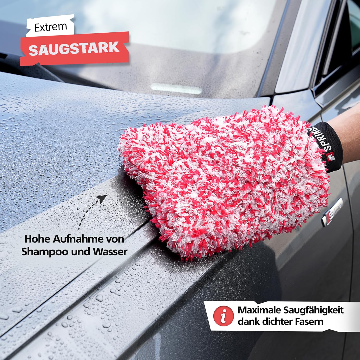 Detalle de SPRINGER ZX1000 Autowaschhandschuh – 100% kratzfrei, Mikrofaser für sanfte Fahrzeugreinigung