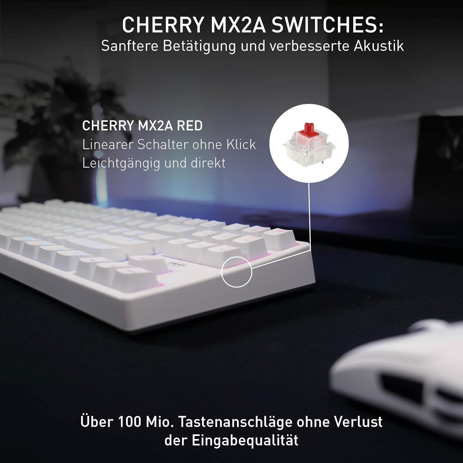 Thumbnail 2 de CHERRY XTRFY K4V2 TKL – kabelgebundene Gaming-Tastatur (QWERTZ, MX2A RED, RGB, 1000 Hz) in Weiß