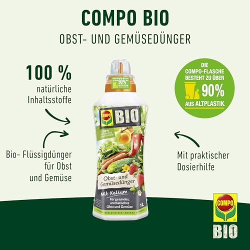 Detalle de COMPO BIO Obst- und Gemüsedünger, 1 L – Natürlicher Flüssigdünger für gesundes Wachstum und aromatische Erträge