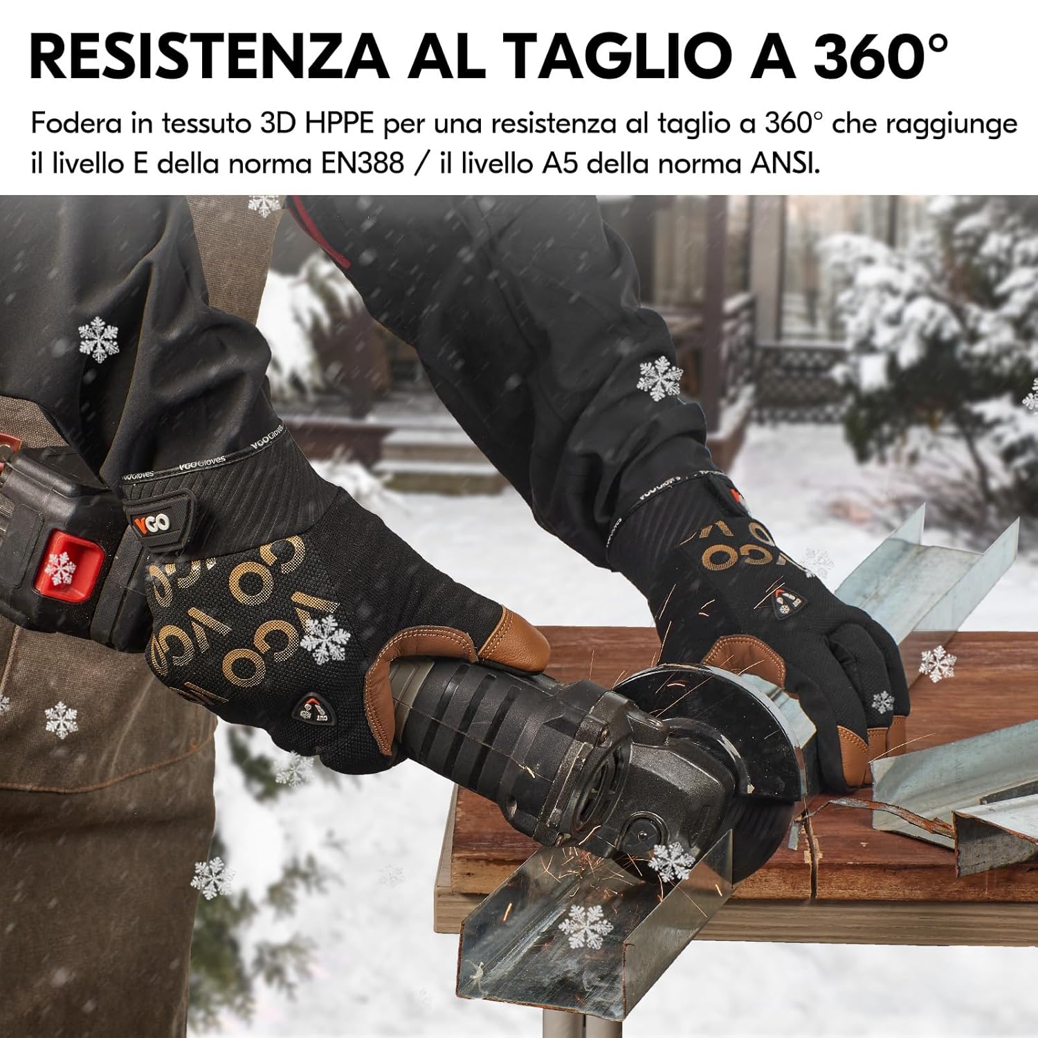 Thumbnail 4 de Vgo... Guanti da lavoro invernali impermeabili touchscreen in pelle caprina (1 paio)