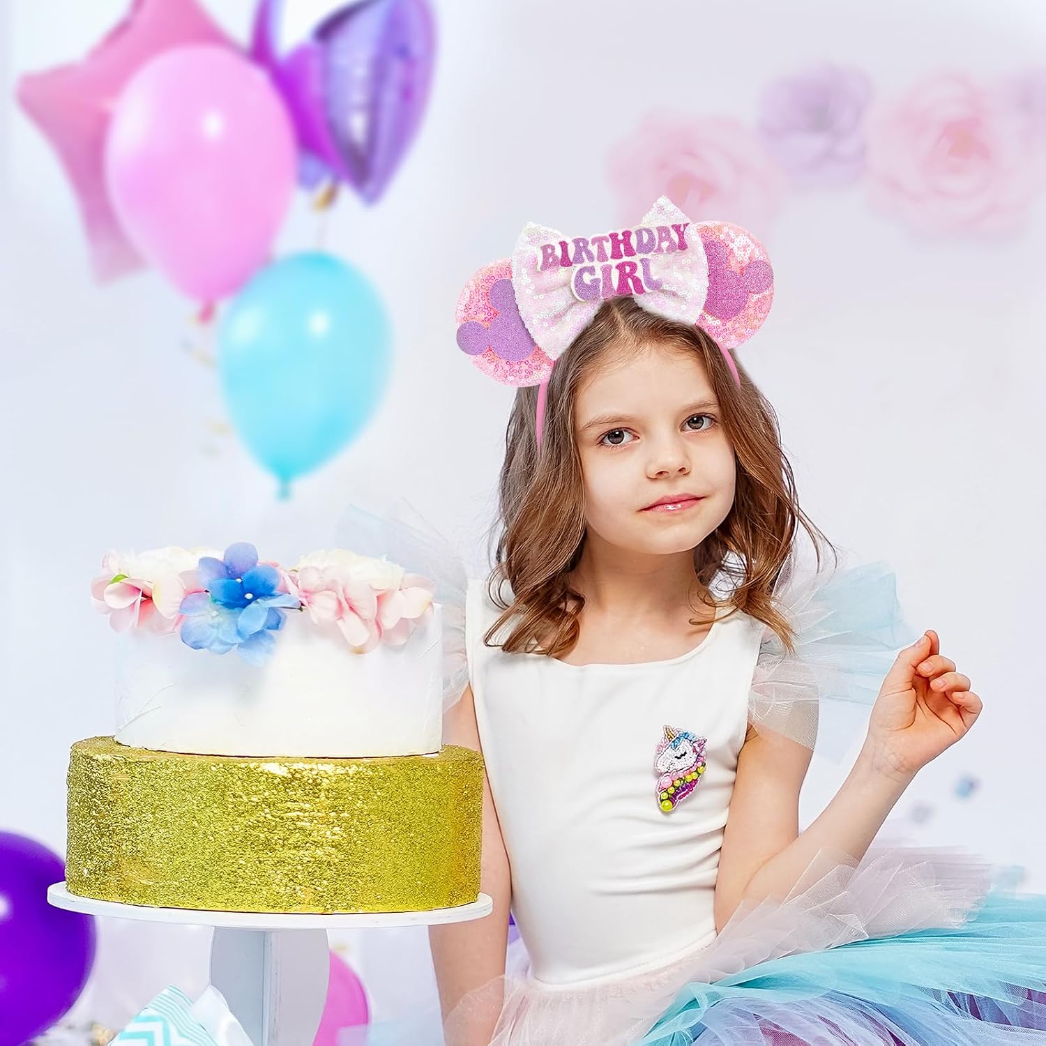 Detalle de LYLIN TG-Birthday Girl Pink Birthday Mouse Ears Headband for Parties