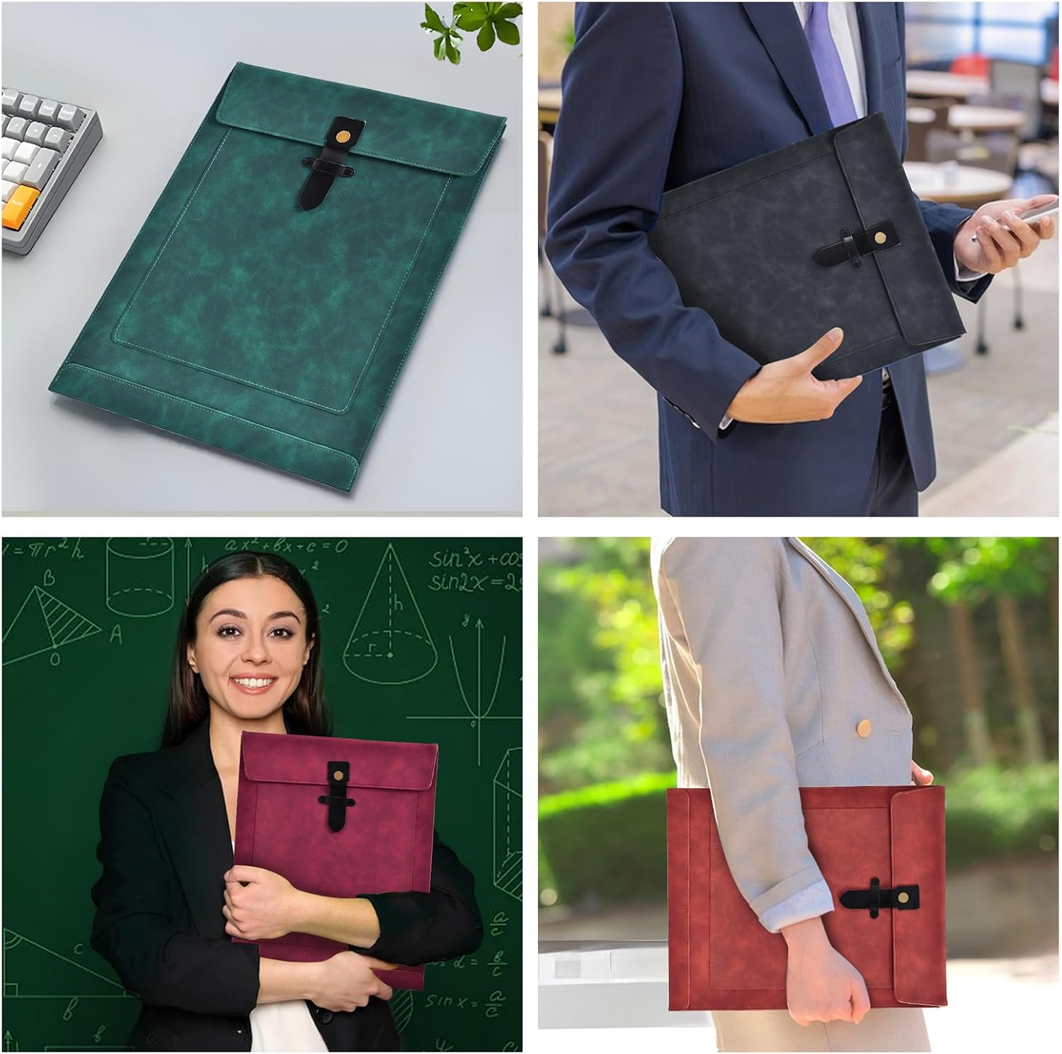 Thumbnail 5 de QIXIN Brown Matte PU Leather File Folder (A4) with Button Closure
