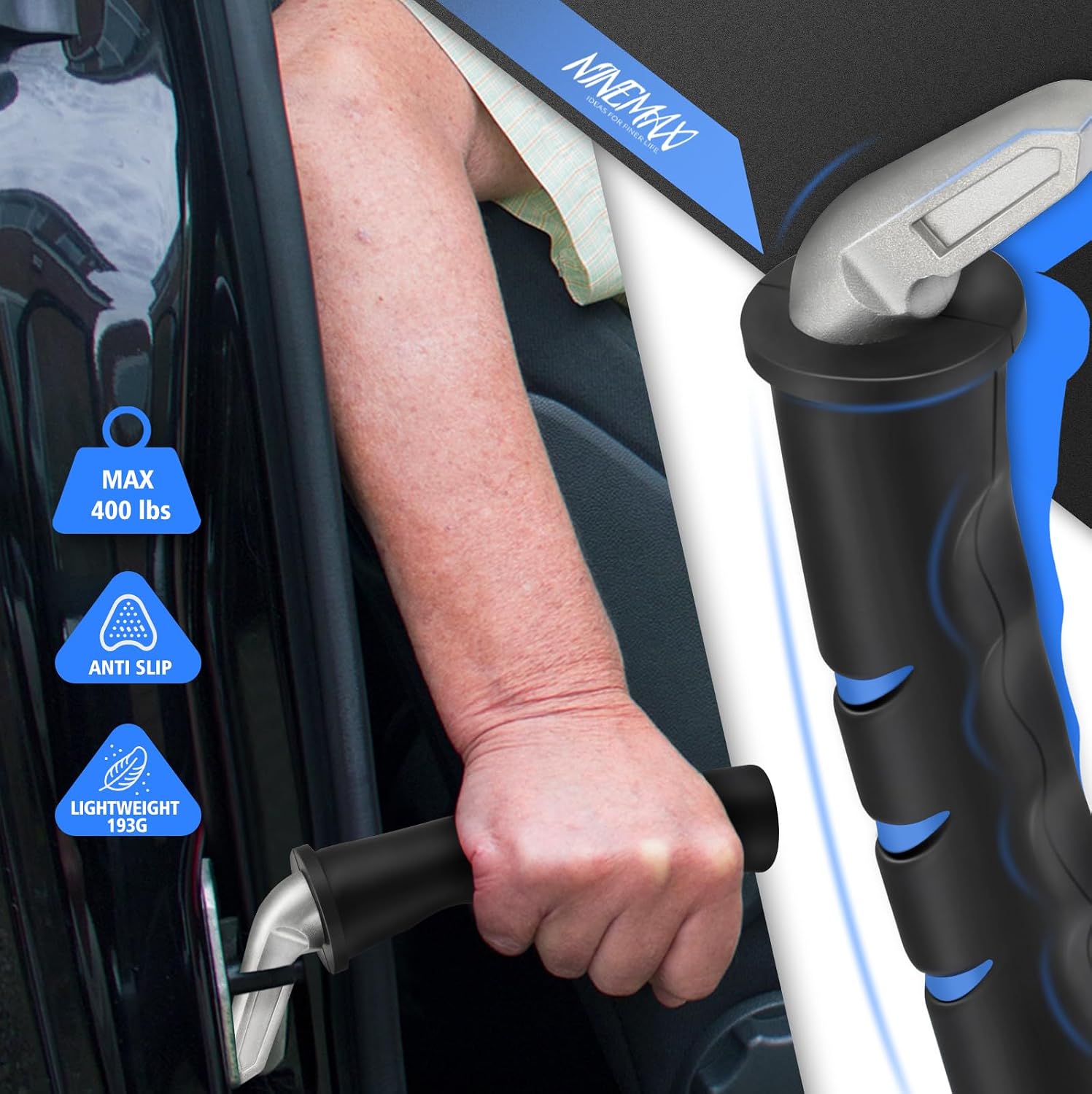 Detalle 1 de NINEMAX auto-instaphulp met ABS-handgreep en aluminium steun, zwart